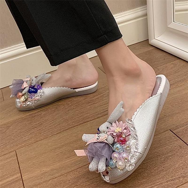 Cute Doll With Rhinestones And Fish Mouth Half Slippers