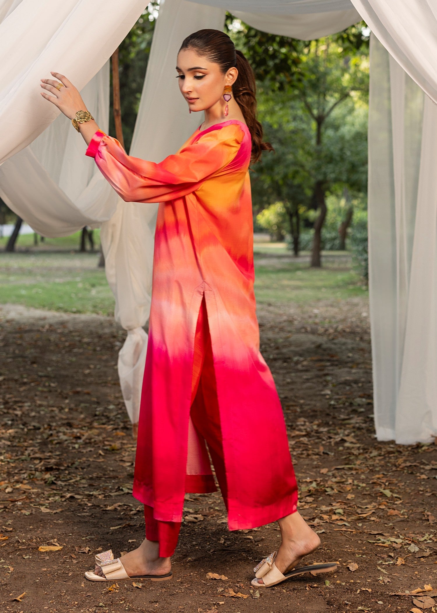 cotton silk Kurta Set in Multi