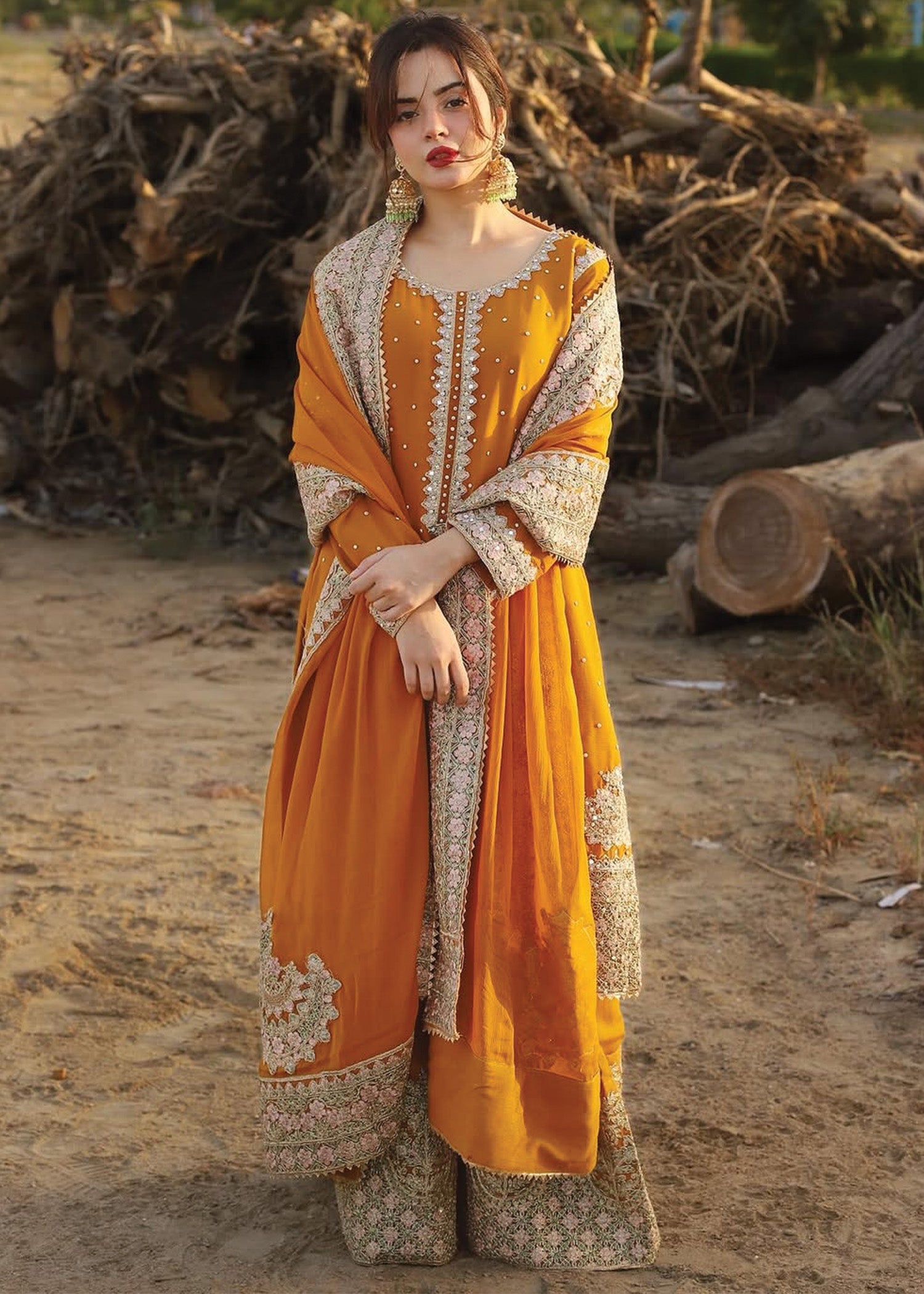 chiffon Kurta Set in Orange