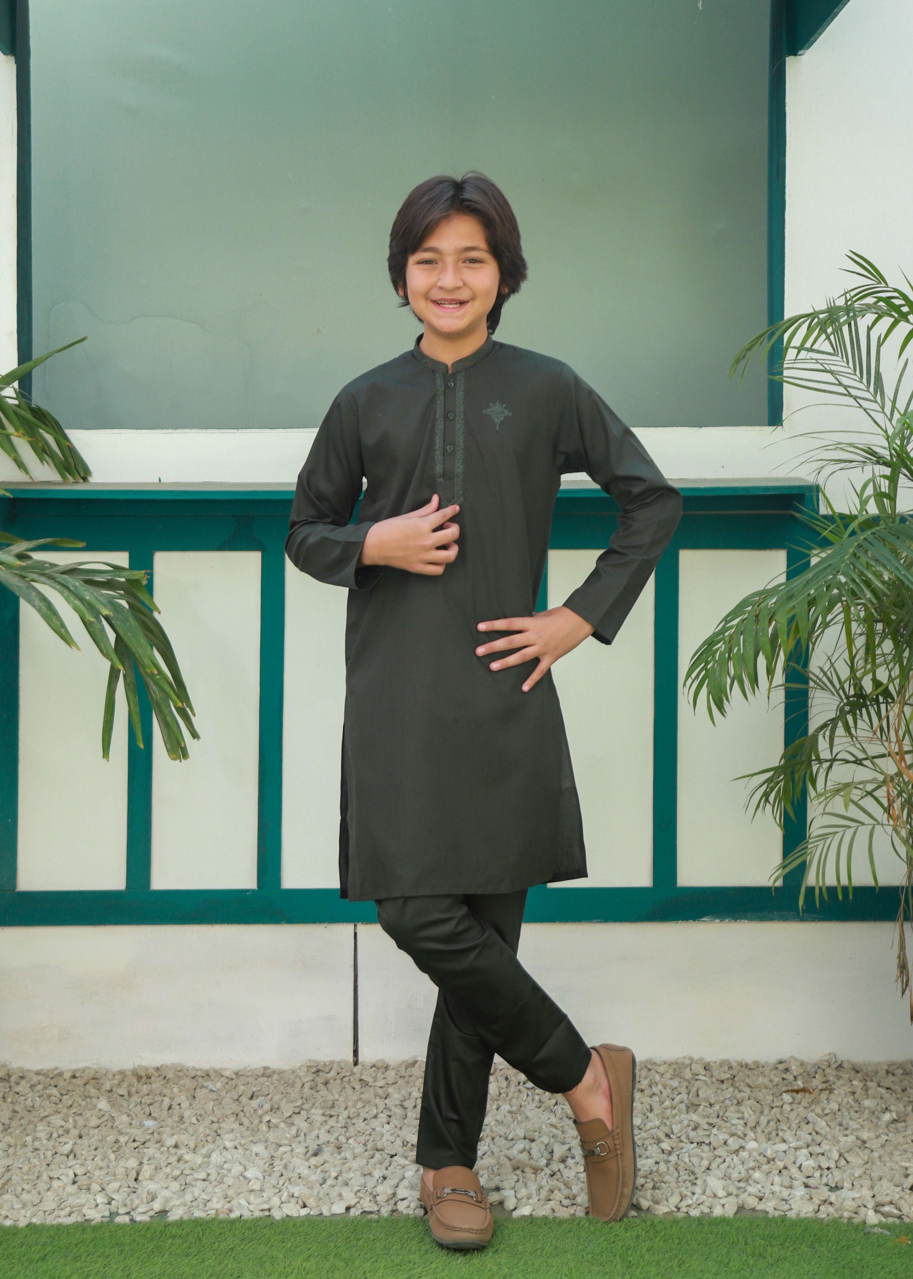 cotton Kurta Set in Dark green