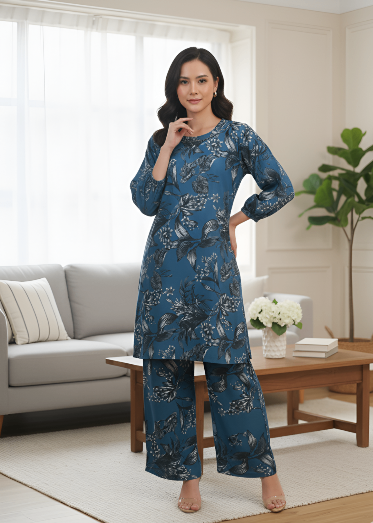 satin silk Co Ord Sets in Ocean blue