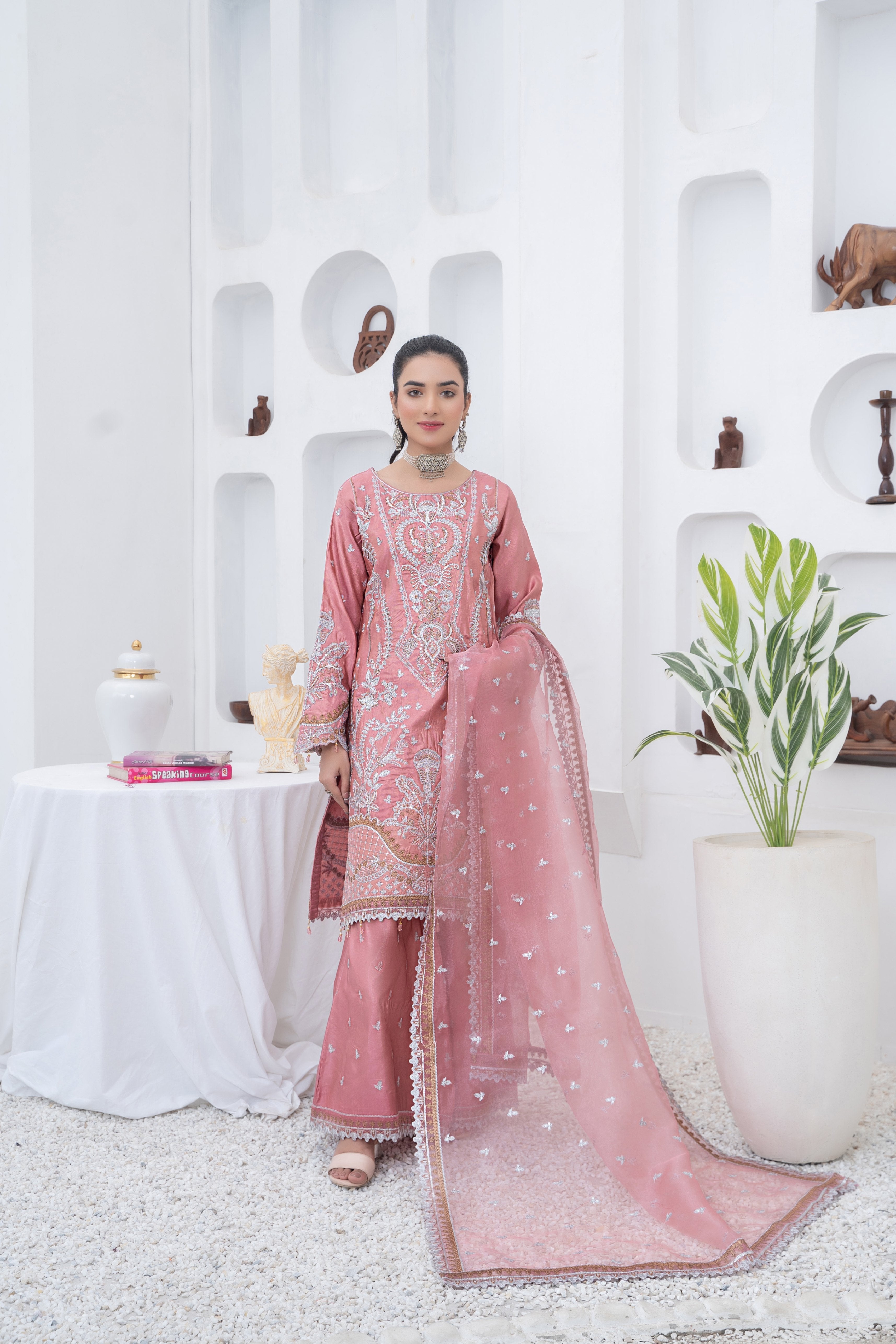 masuri Kurta Set in Salmon pink
