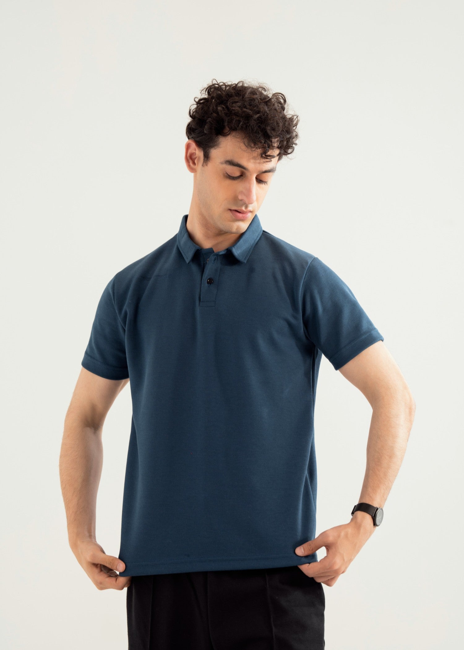 interlock knit Polo Shirt in Teal