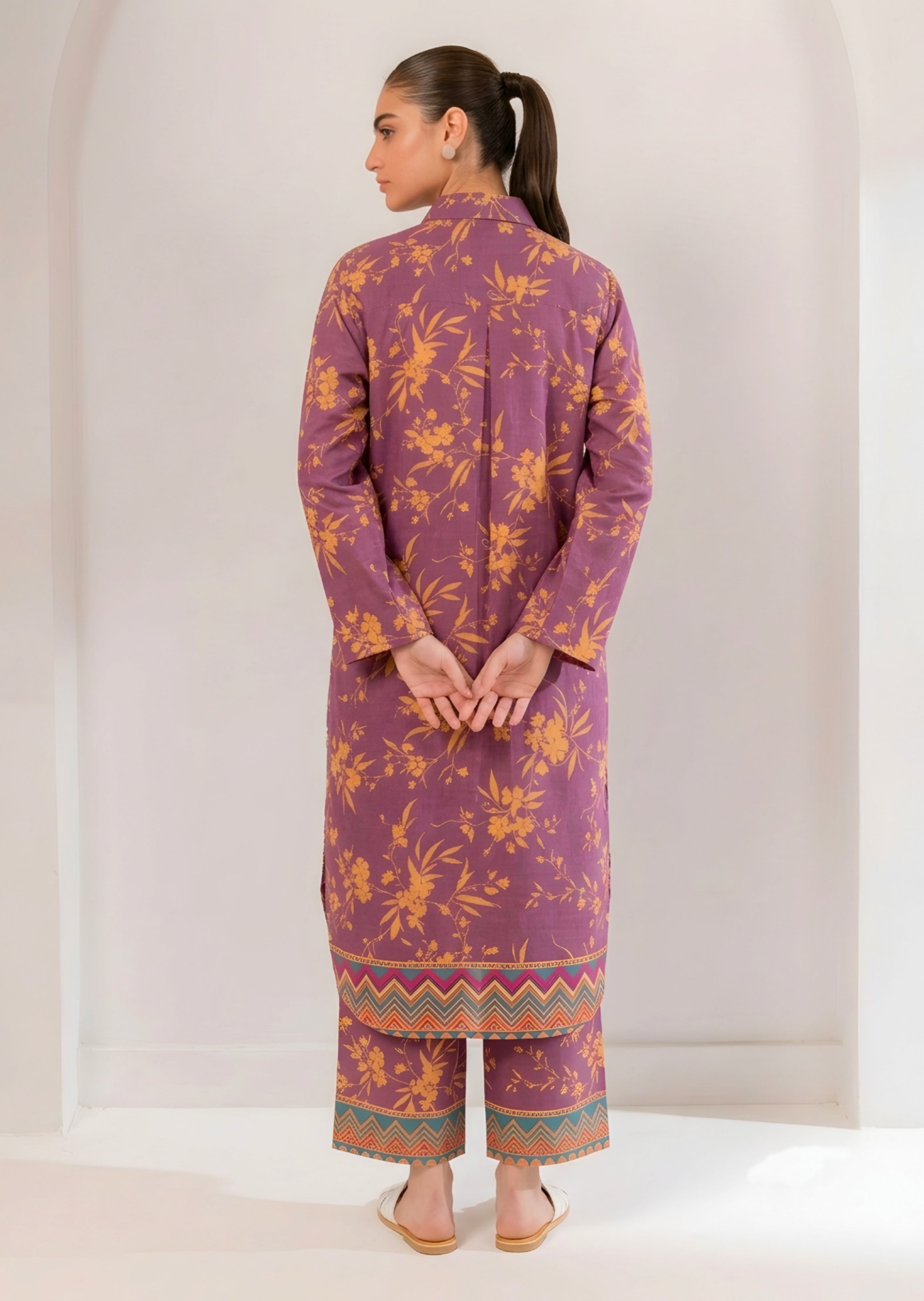 lawn Unstitched in Royal amethyst, orange