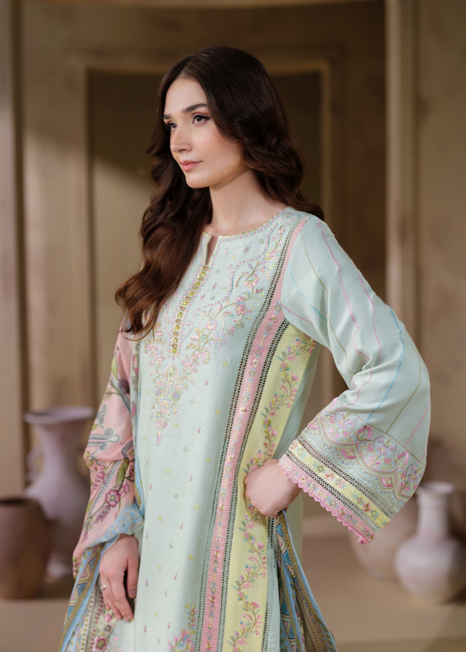cambric cotton Kurta Set in Light blue