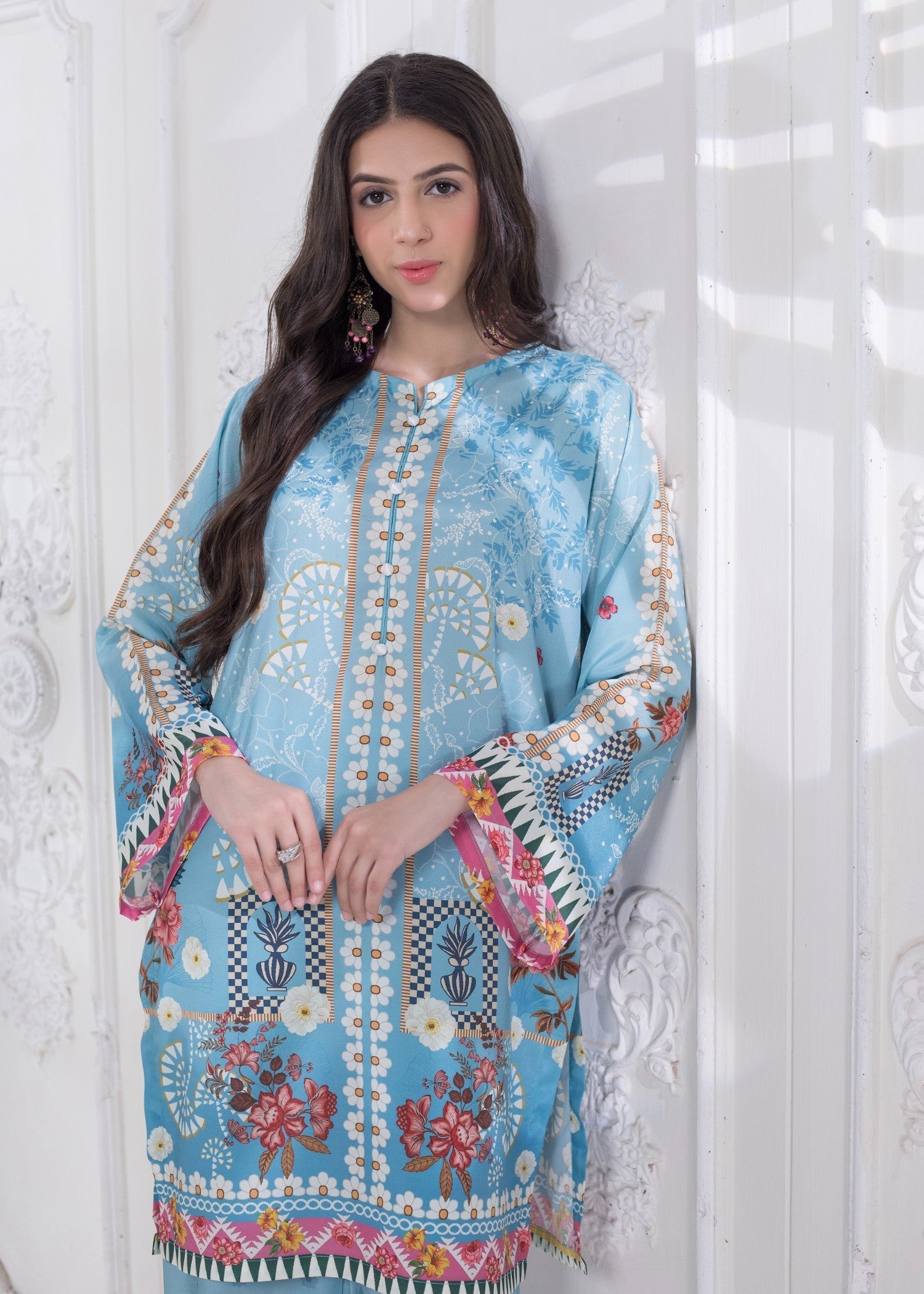 polyester crepe Co Ord Sets in Ice blue