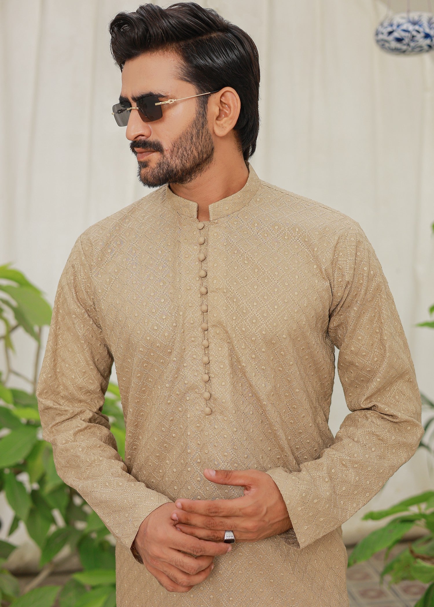 chikankari cotton Kurta Set in Beige