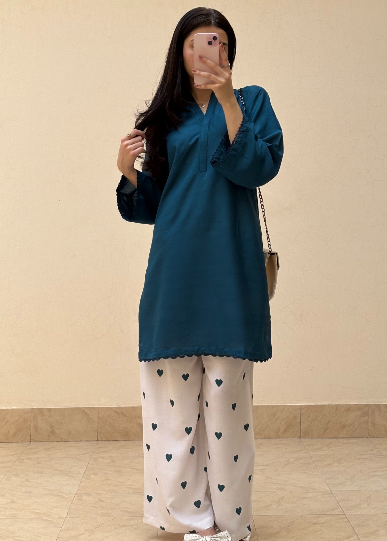 arabic lawn Kurta Set in Teal