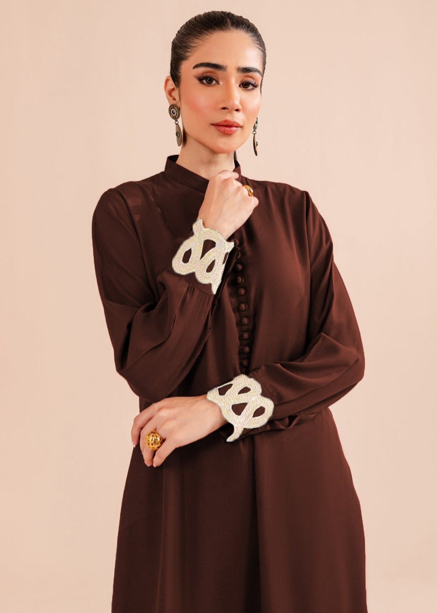 crepe Kurta Set in Dark brown