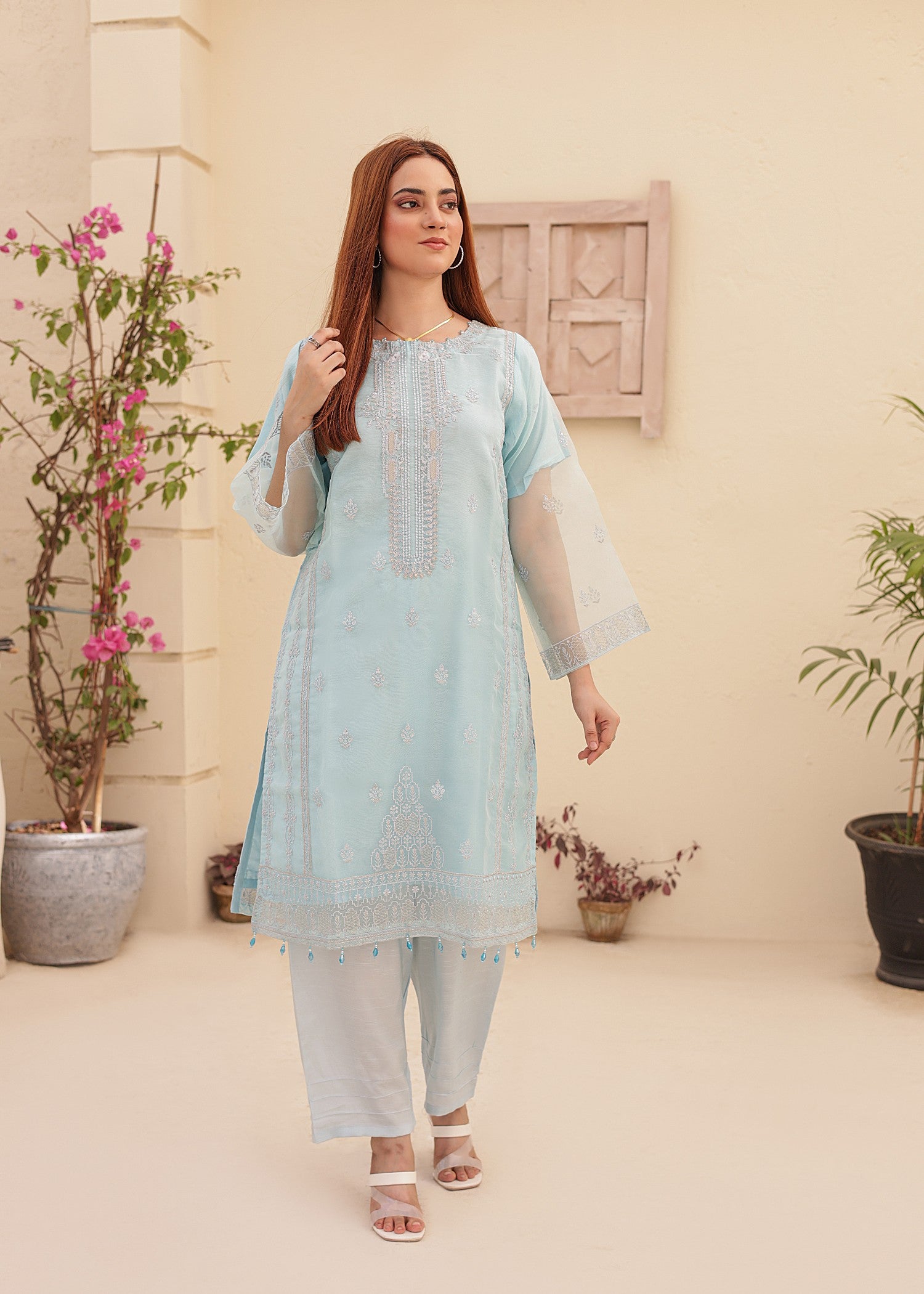organza Kurta Set in Sky blue