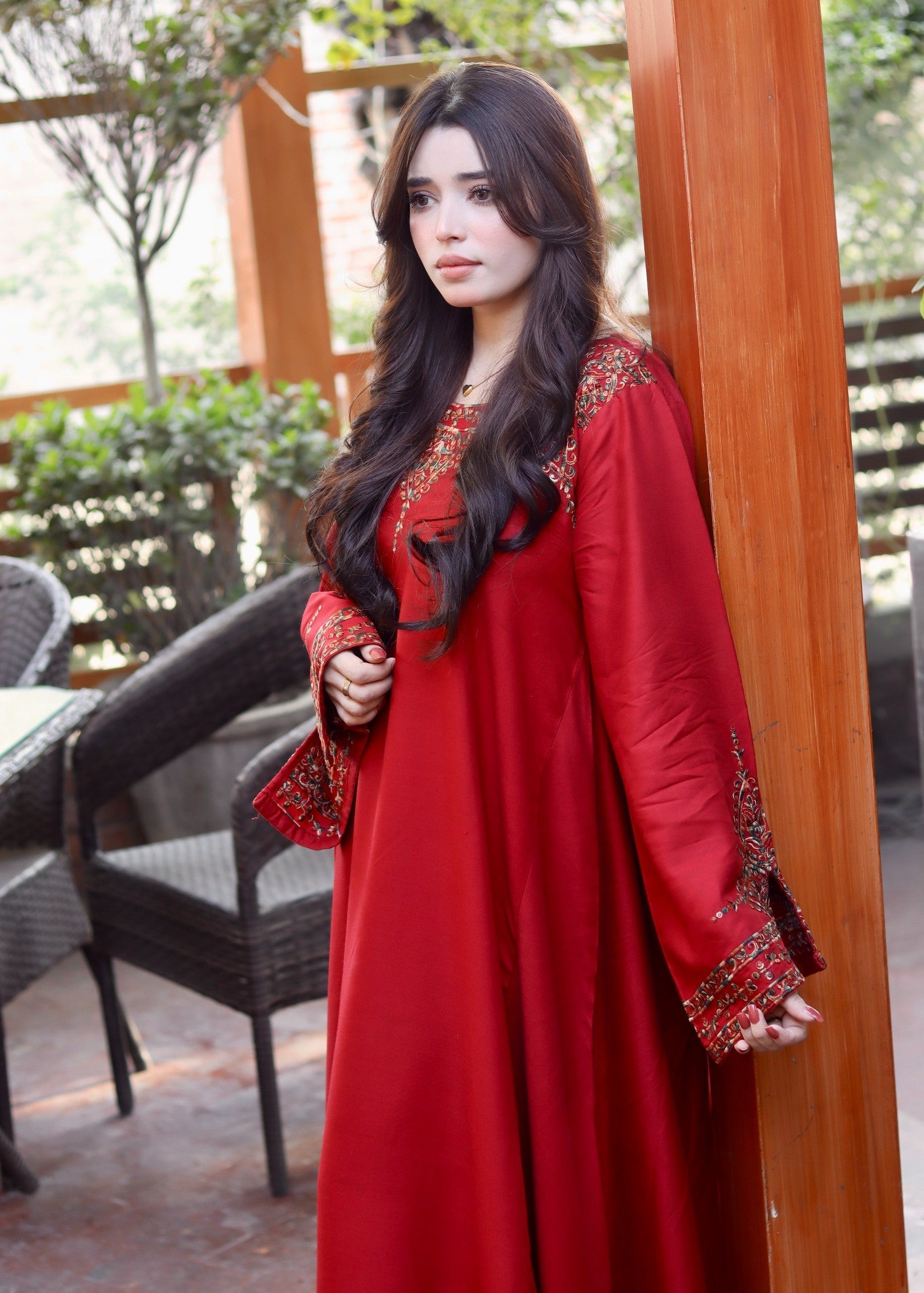 dhanak linen Maxi in Amaranth