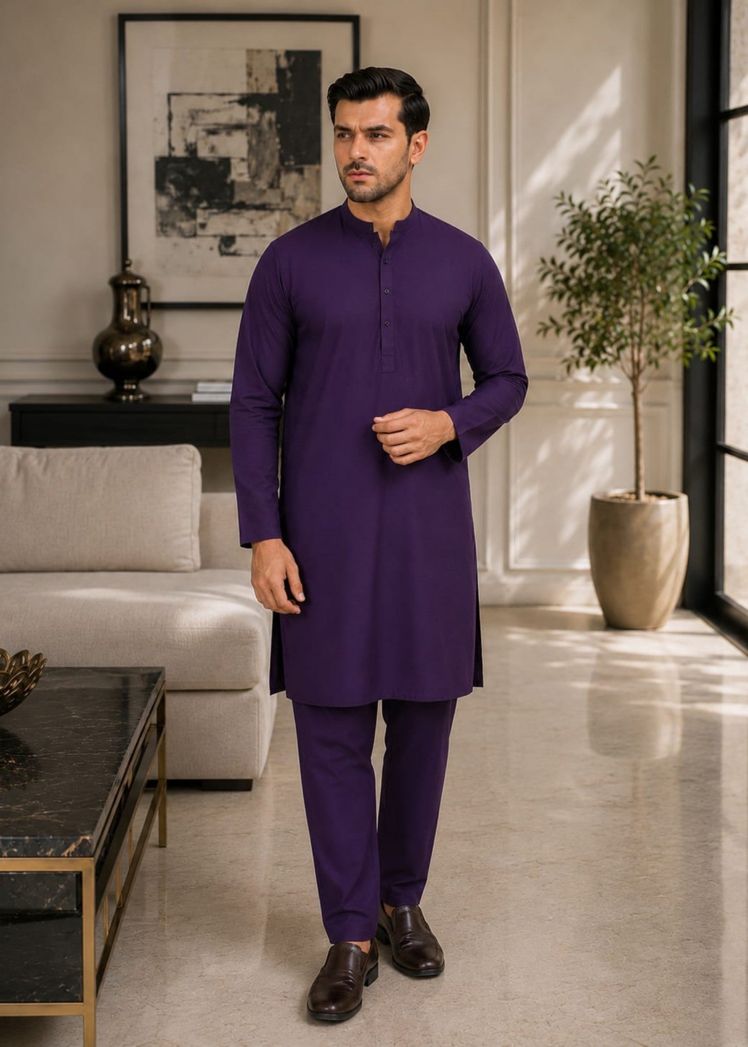 wash & wear Kurta Set in Plum purple