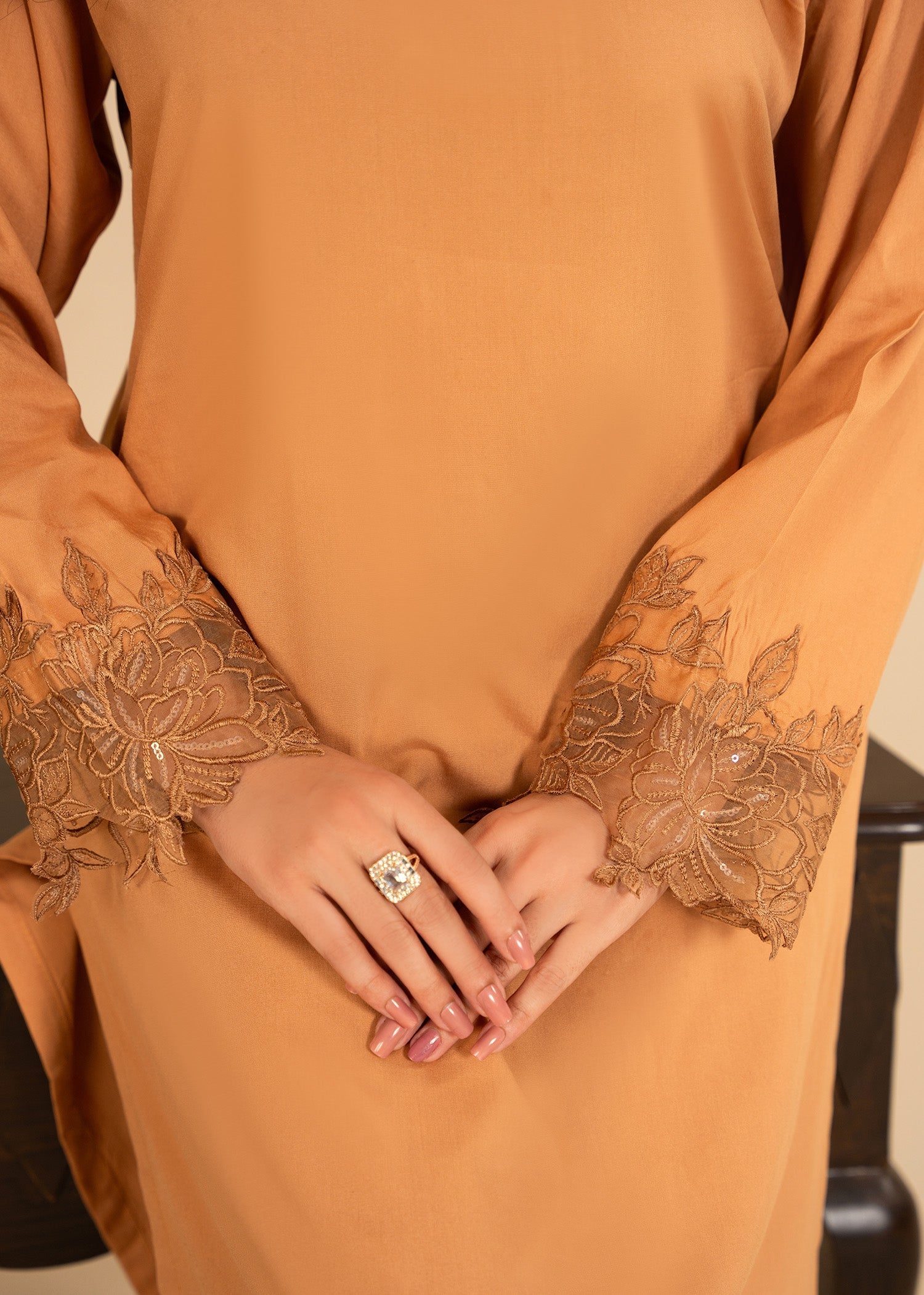 linen Kurta Set in Camel brown