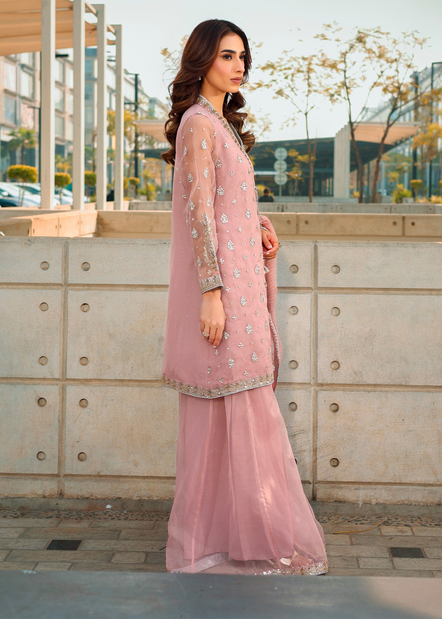viscose Angrakha in Tea rose pink