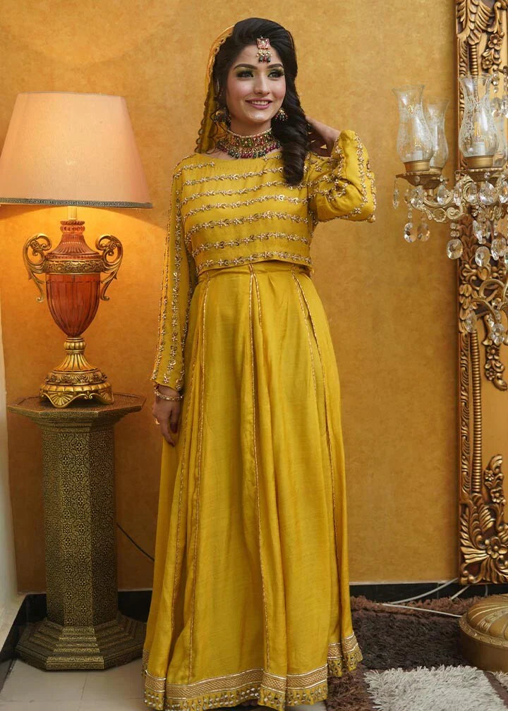 raw silk Lehenga in Yellow
