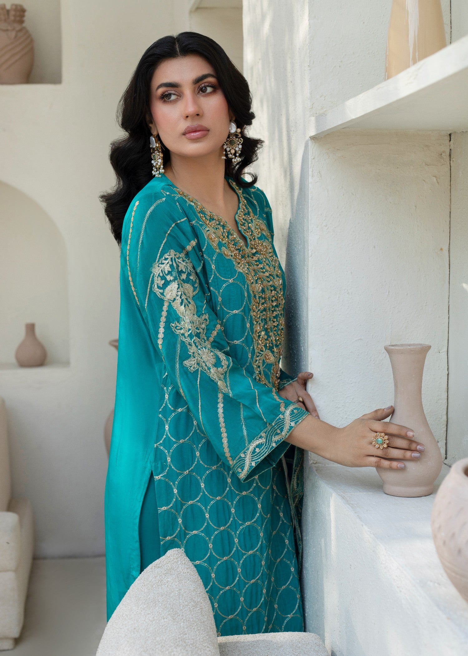 pure silk Kurta Set in Parrot green