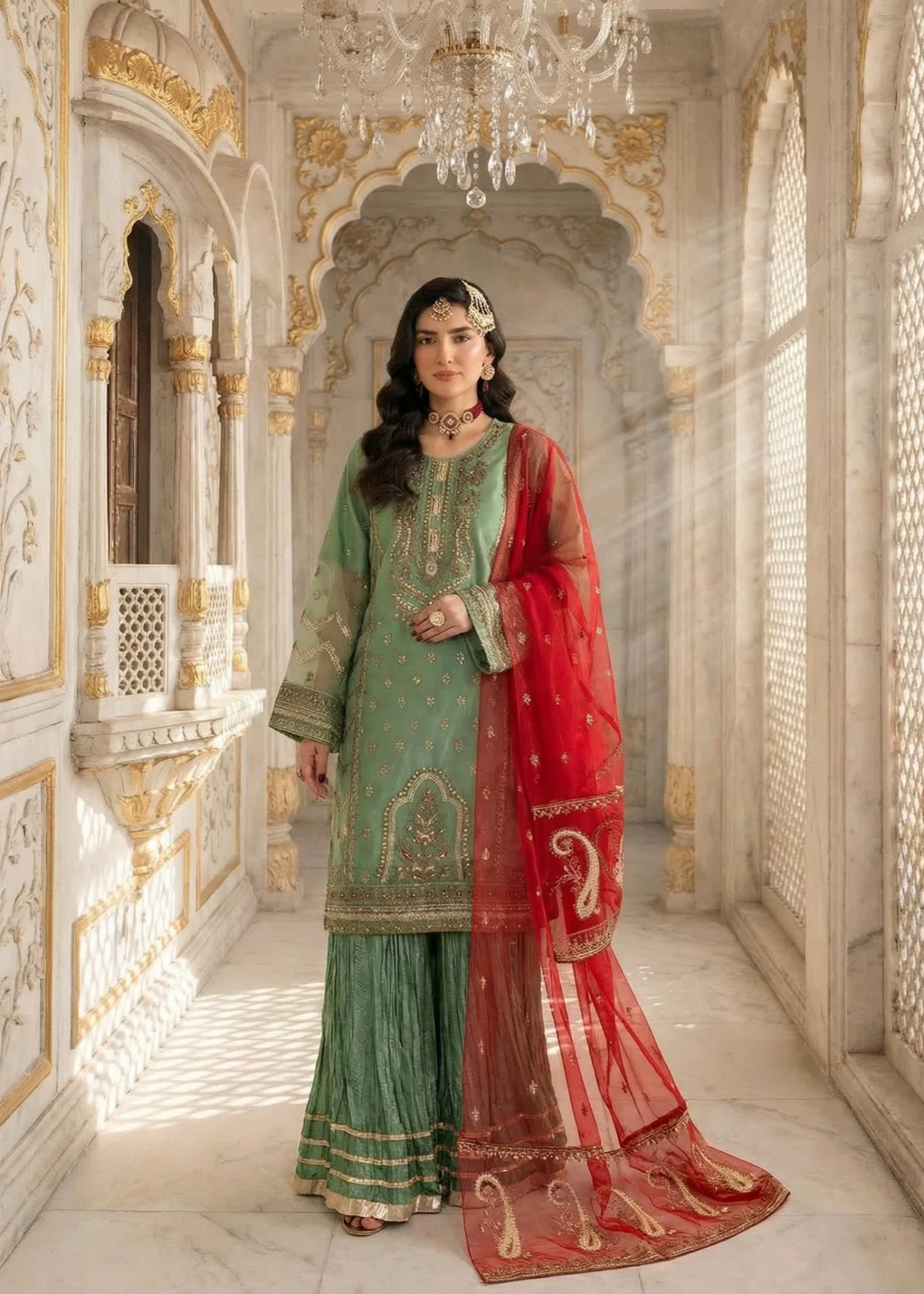 organza Sharara in Pistachio green