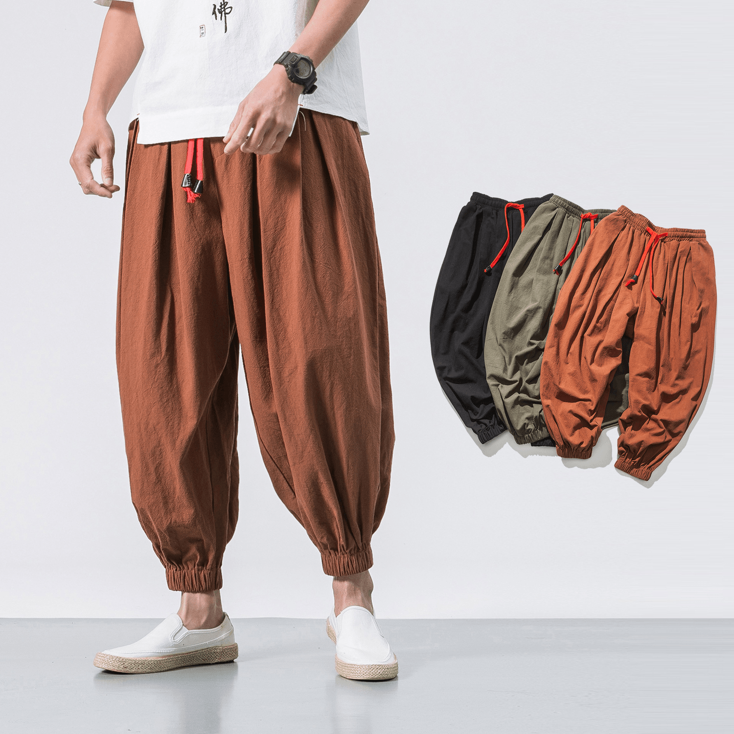Four Seasons Cotton and Linen Trousers Loose Hanging Gear Men Flying Squirrel Pants Men