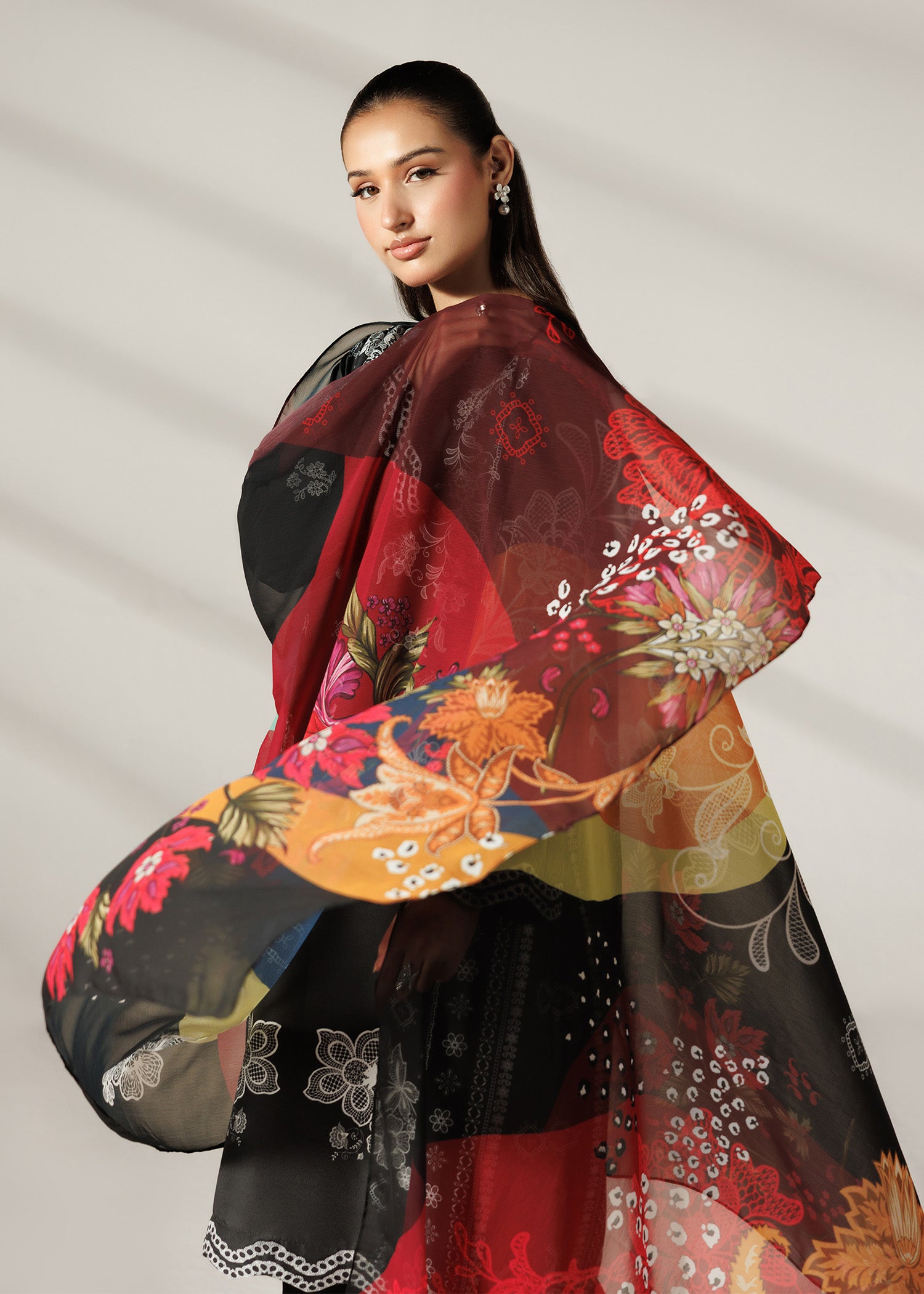 silk finish lawn Kurta Set in Black
