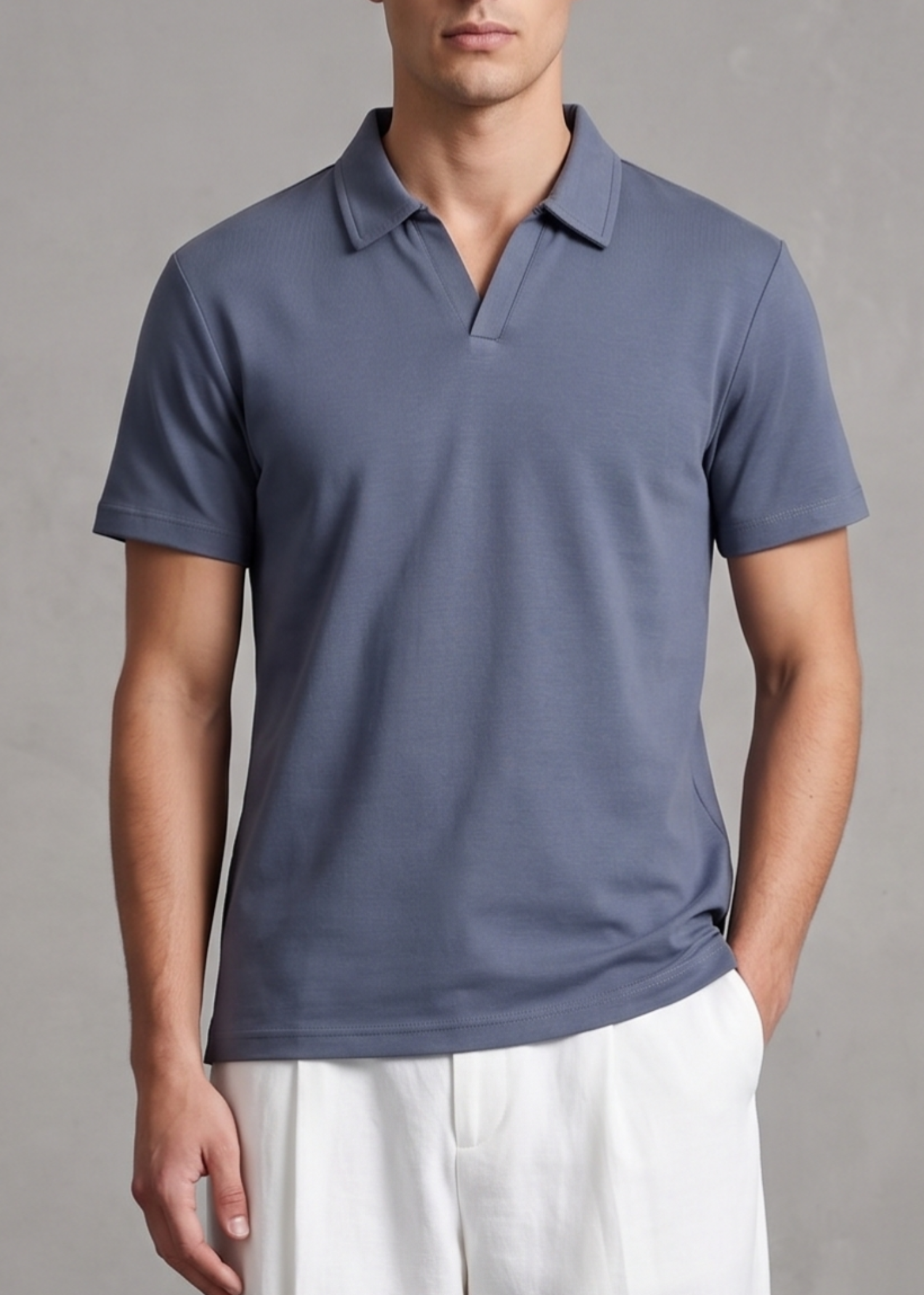 interlock knit Polo Shirt in Steel blue