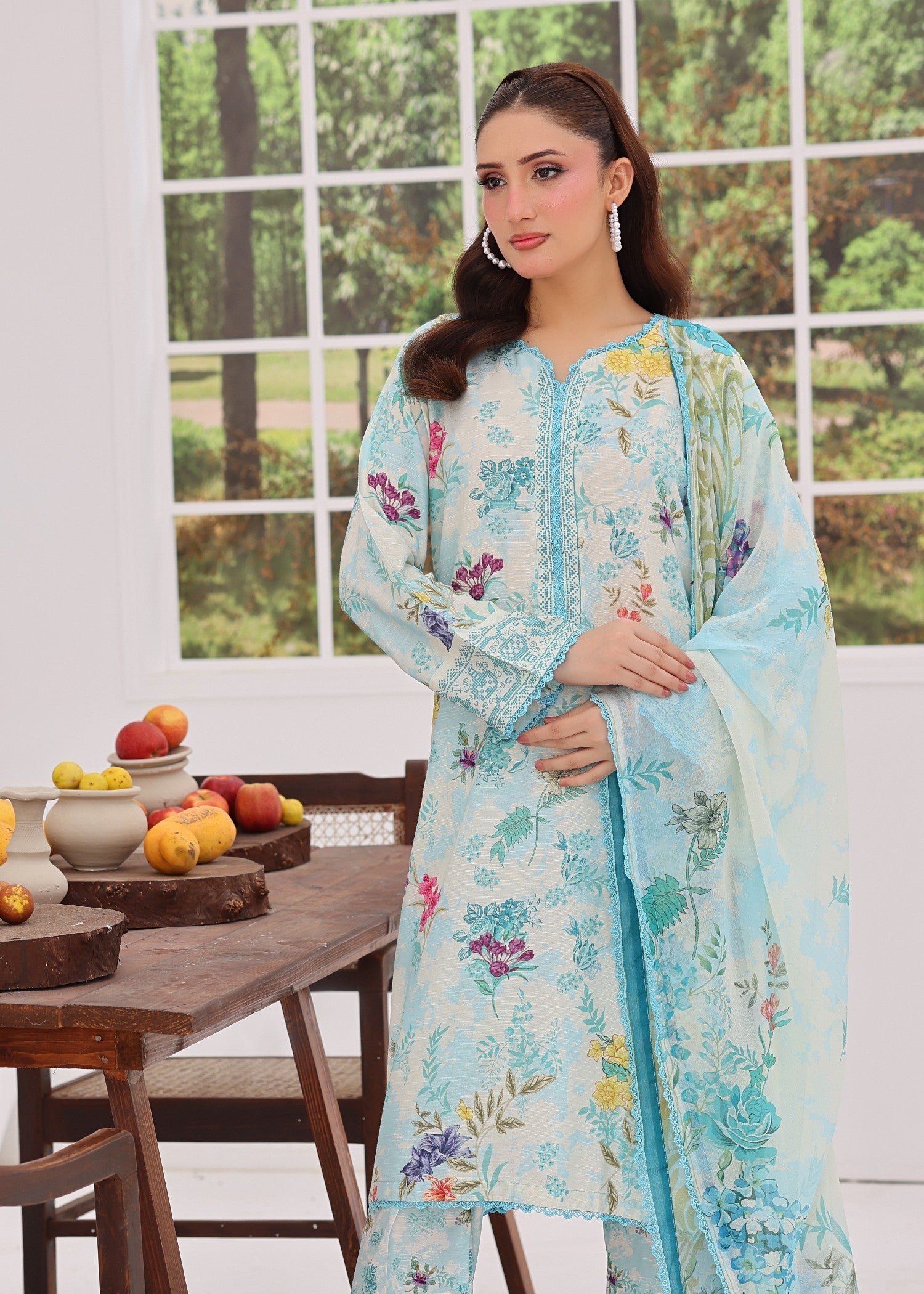 viscose raw silk Kurta Set in Sky blue