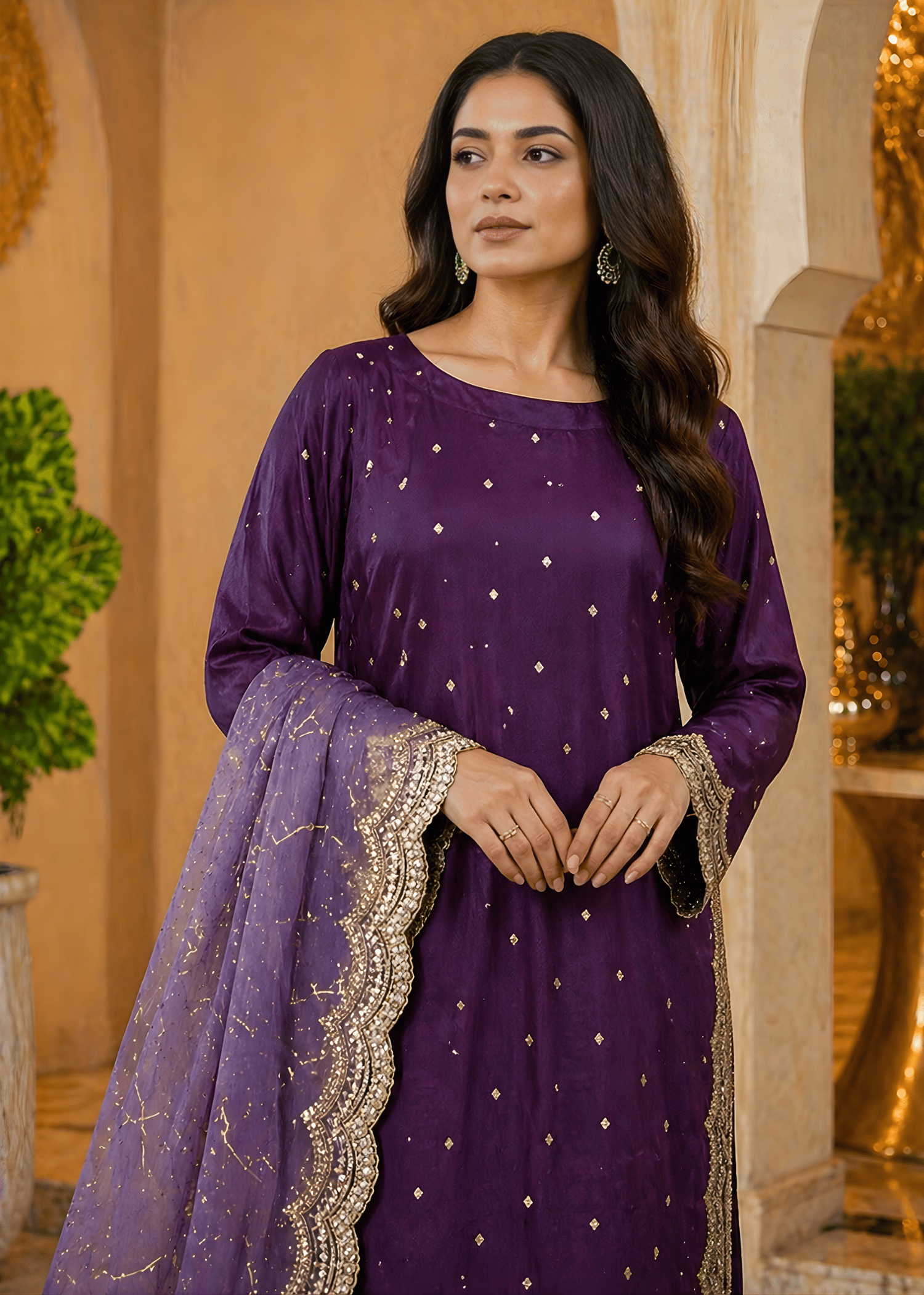 silk Kurta Set in Royal purple