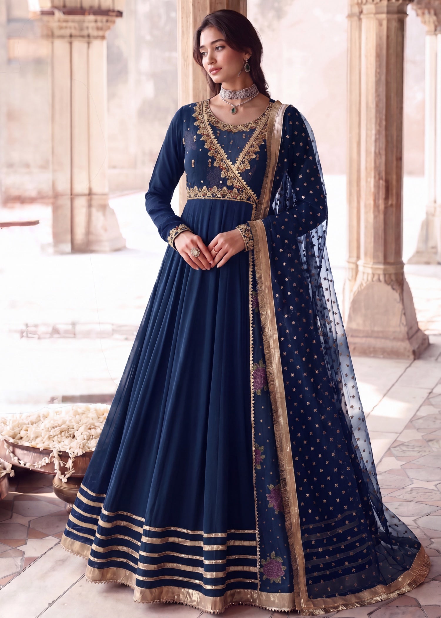 chiffon Angrakha in Cobalt blue