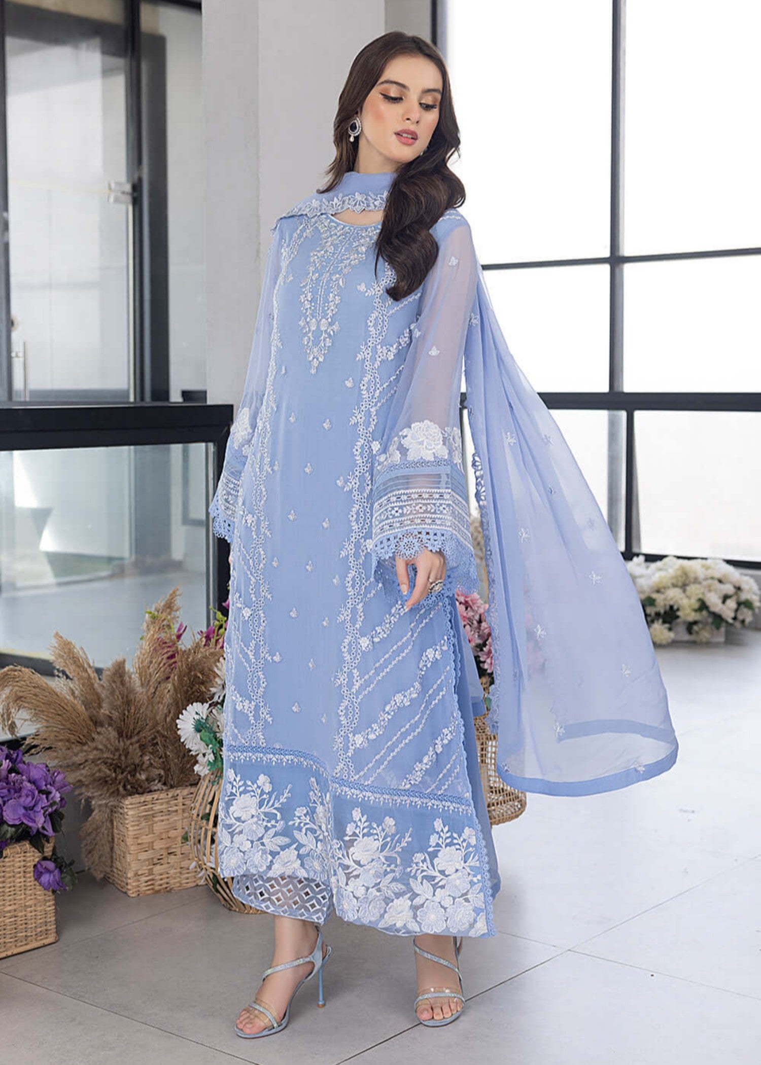 organza Kurta Set in Baby blue