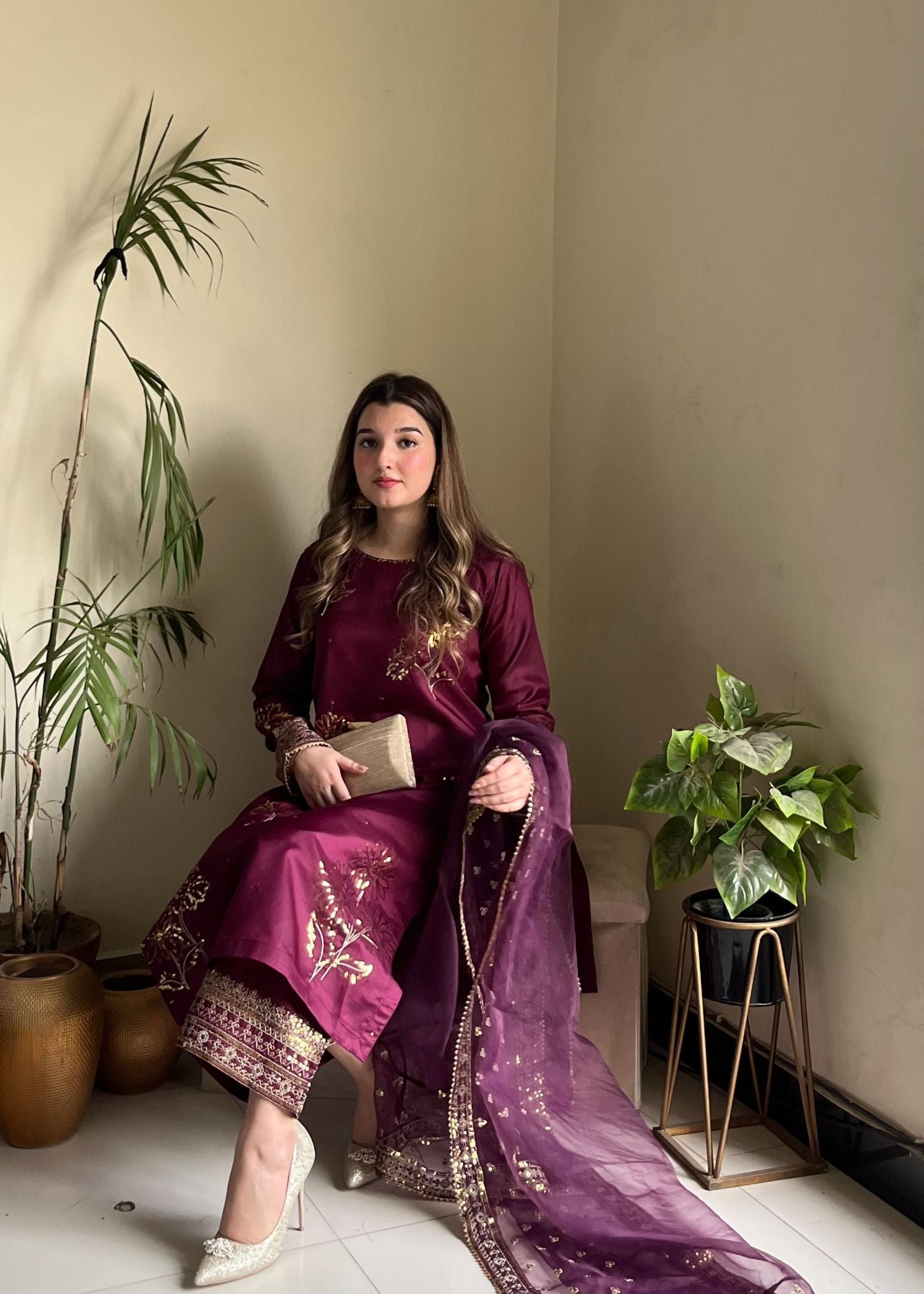 kattan silk Kurta Set in Purple