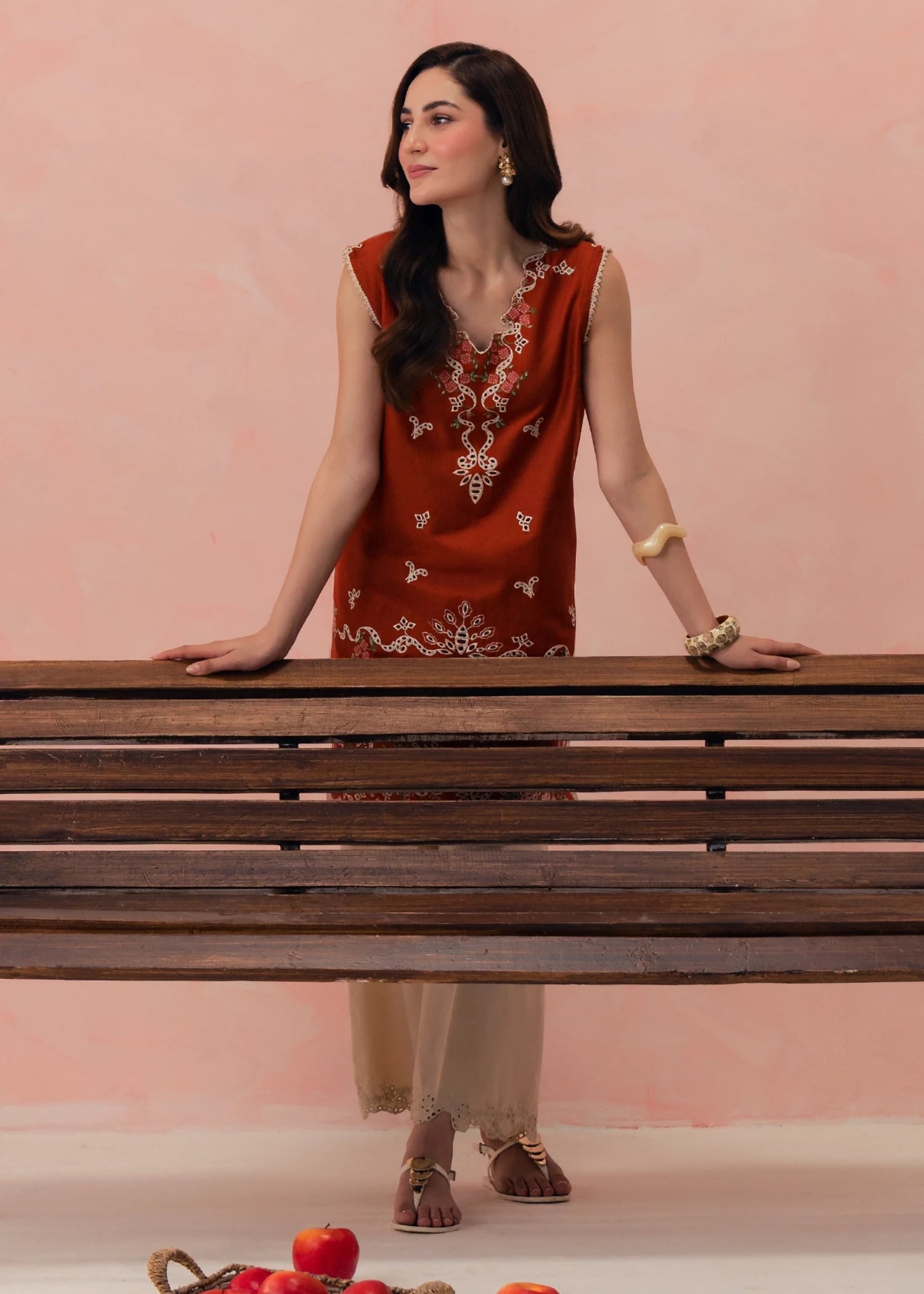 lawn cotton Kurta Set in Rust red