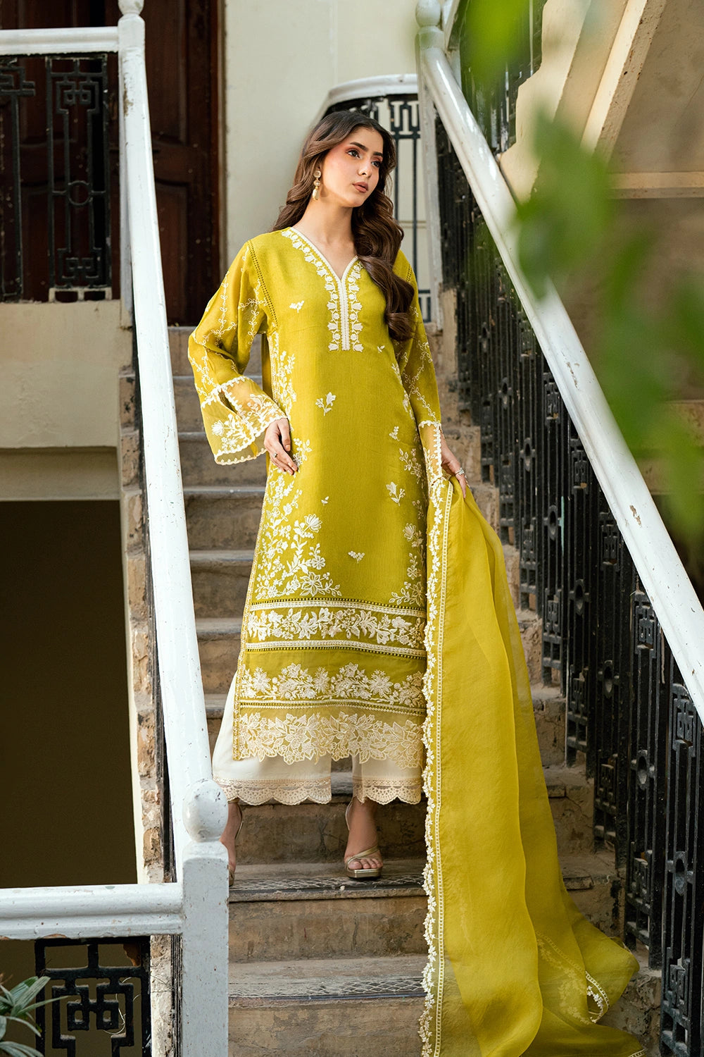 raw silk Kurta Set in Acid yellow
