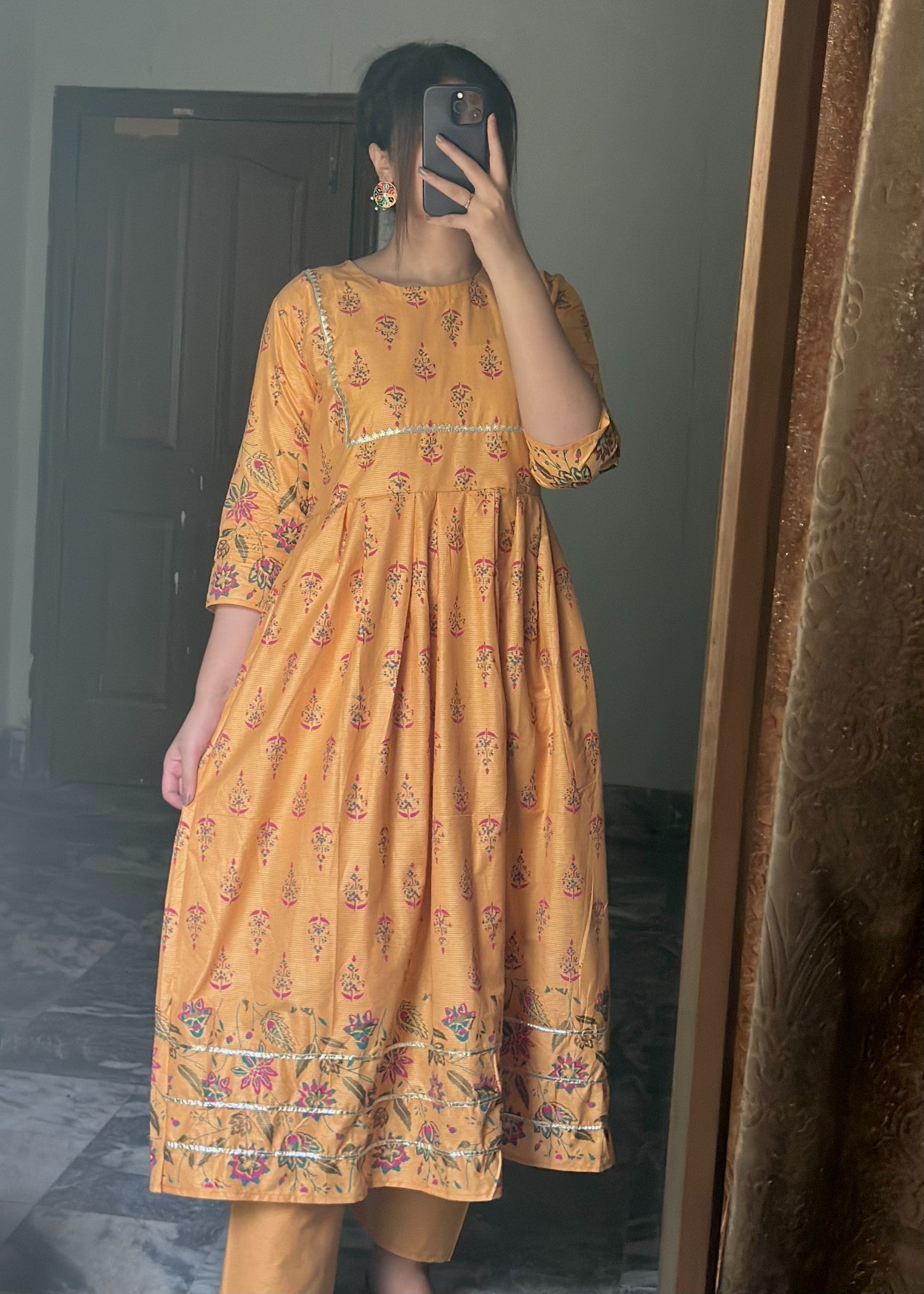 cotton Pishwas in Mustard