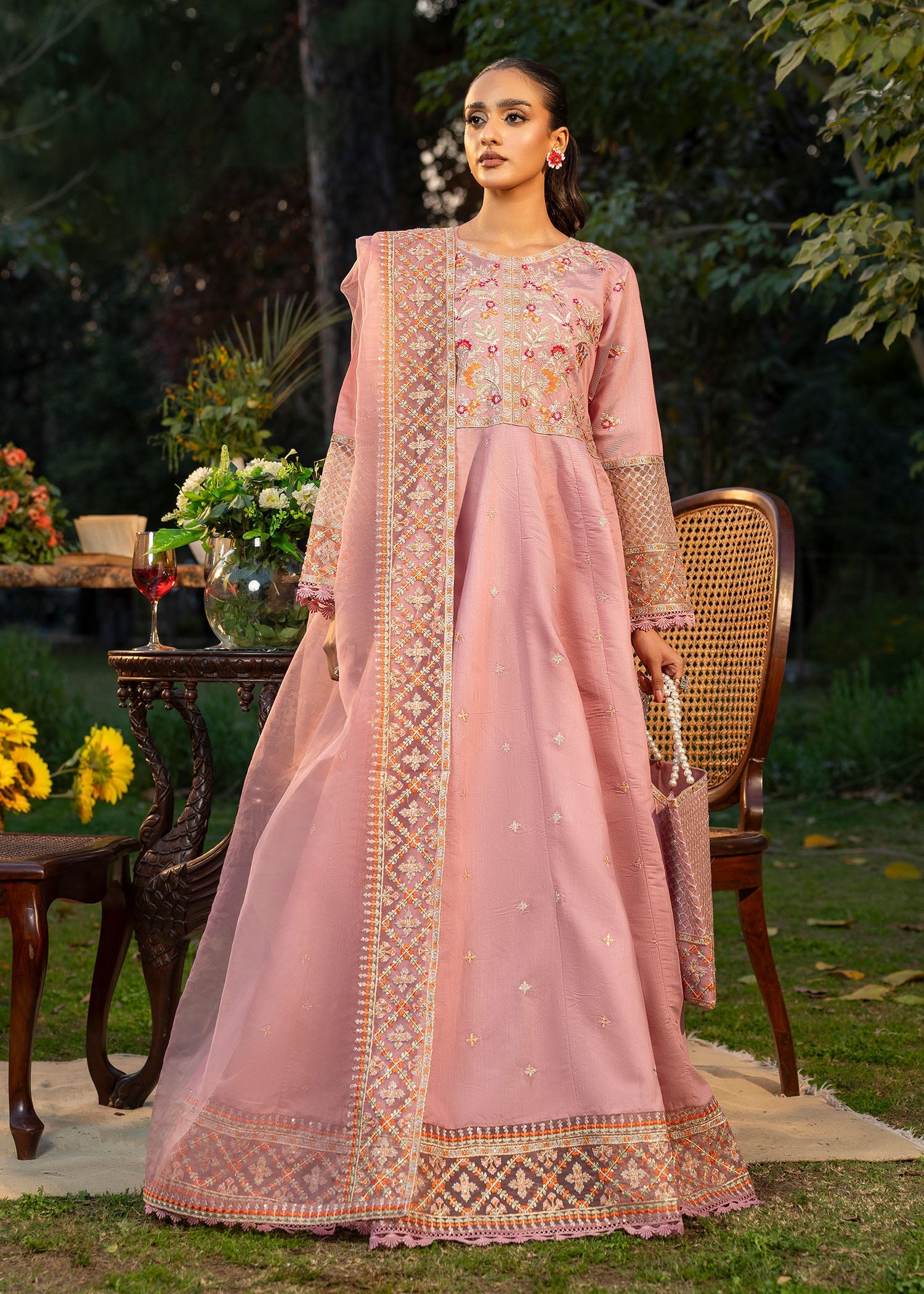 khaddi net Maxi in Pink