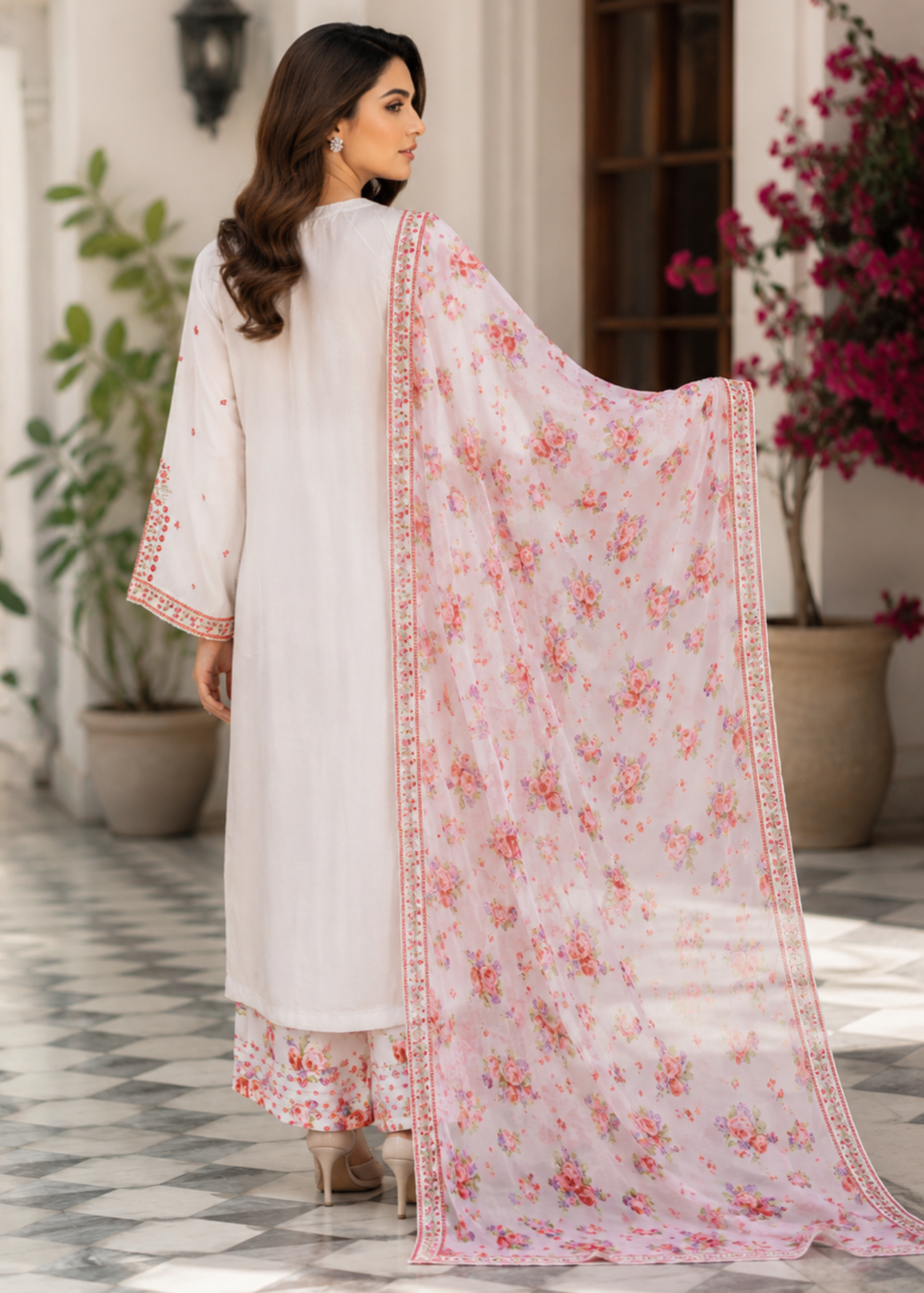 silk charmeuse Kurta Set in White