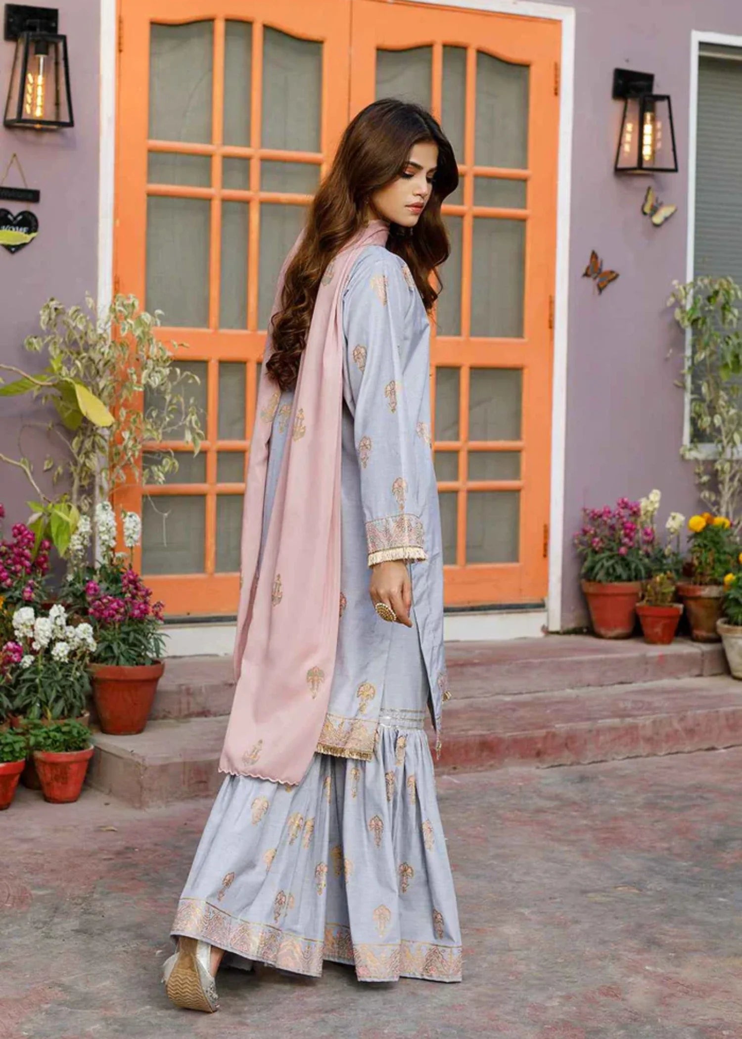 cotton Gharara in Grey