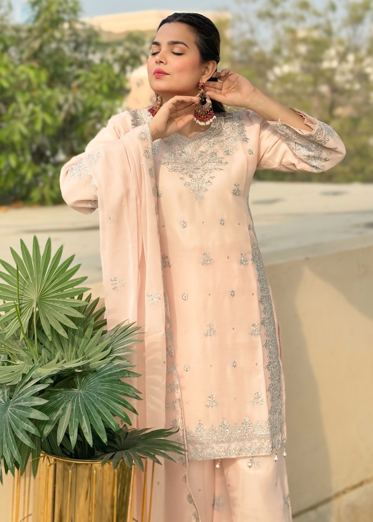 chiffon Sharara in Peach pink