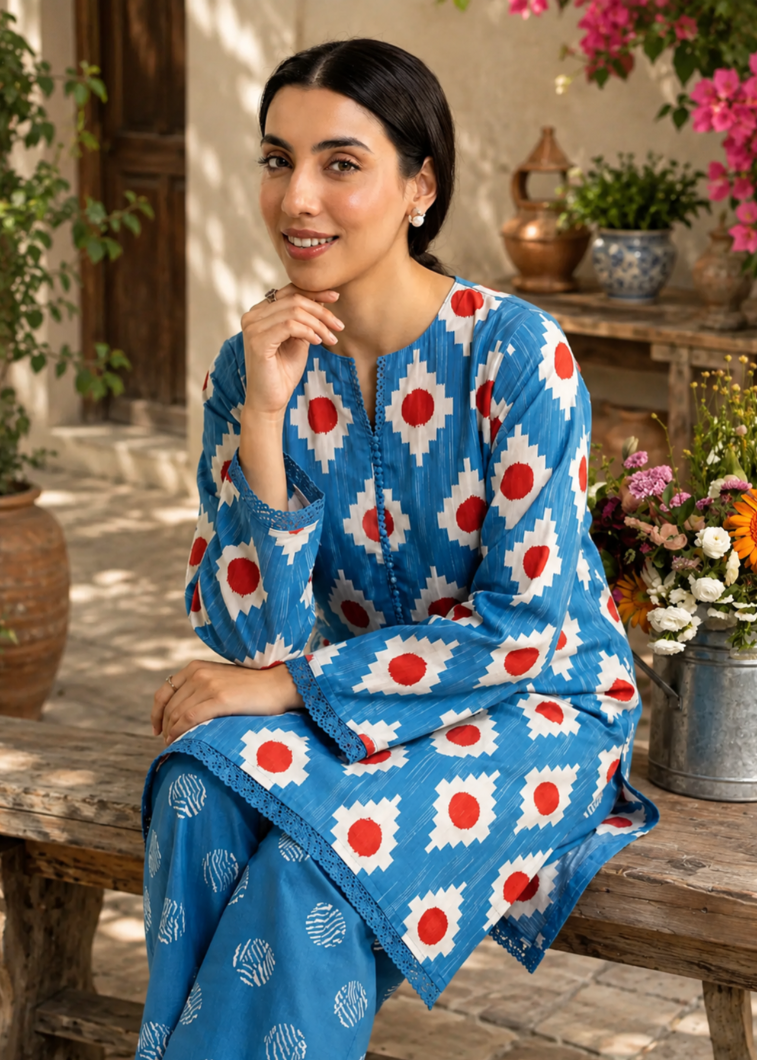 lawn Unstitched in Sky blue, white