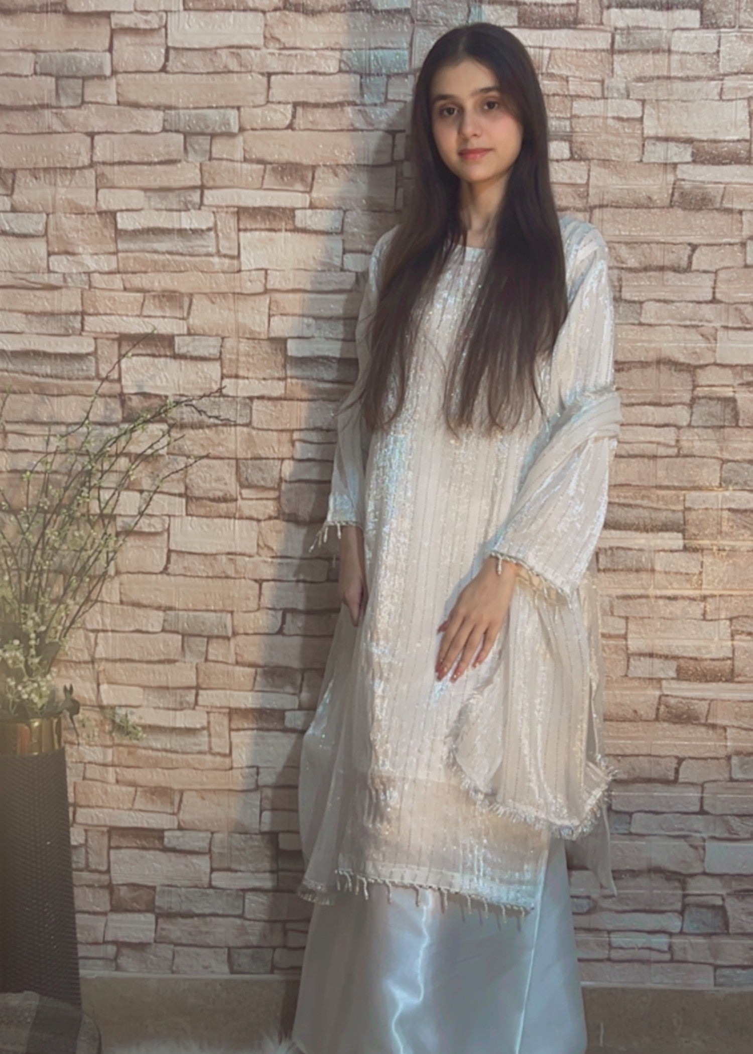 crinkle Kurta Set in White
