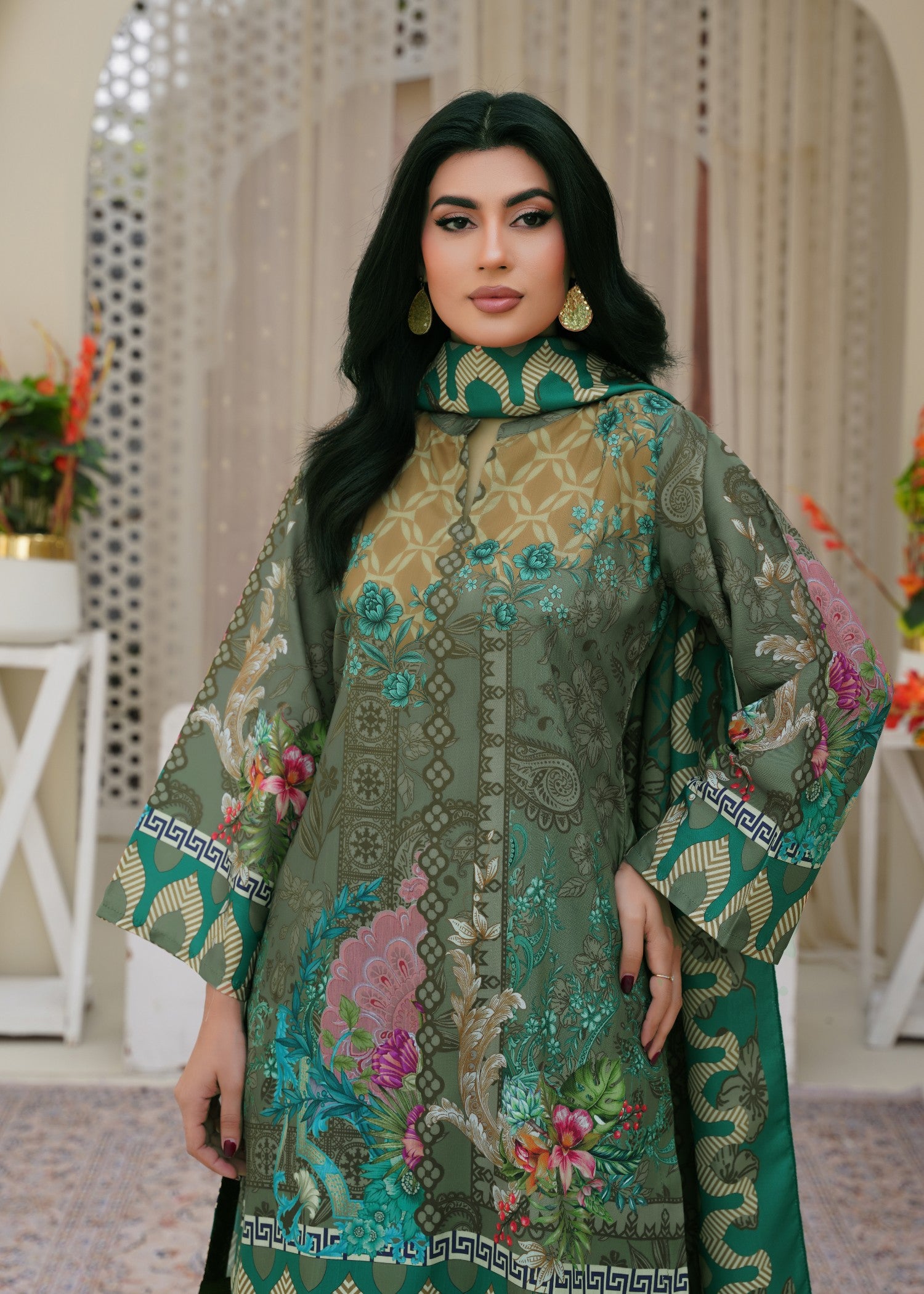 pk raw silk Kurta Set in Sage green, olive green