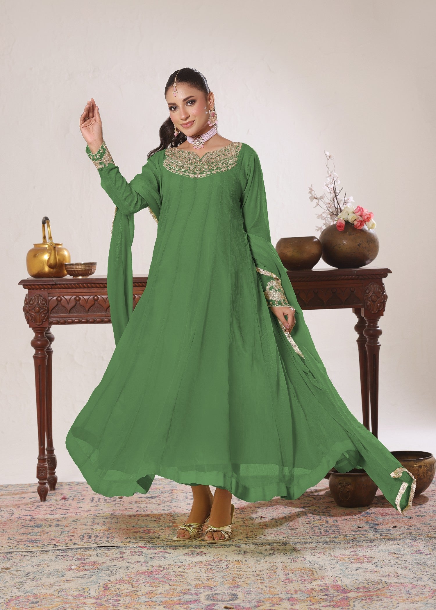 chiffon Pishwas in Green