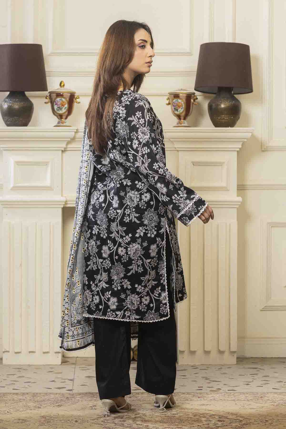 lawn voile Kurta Set in Coal