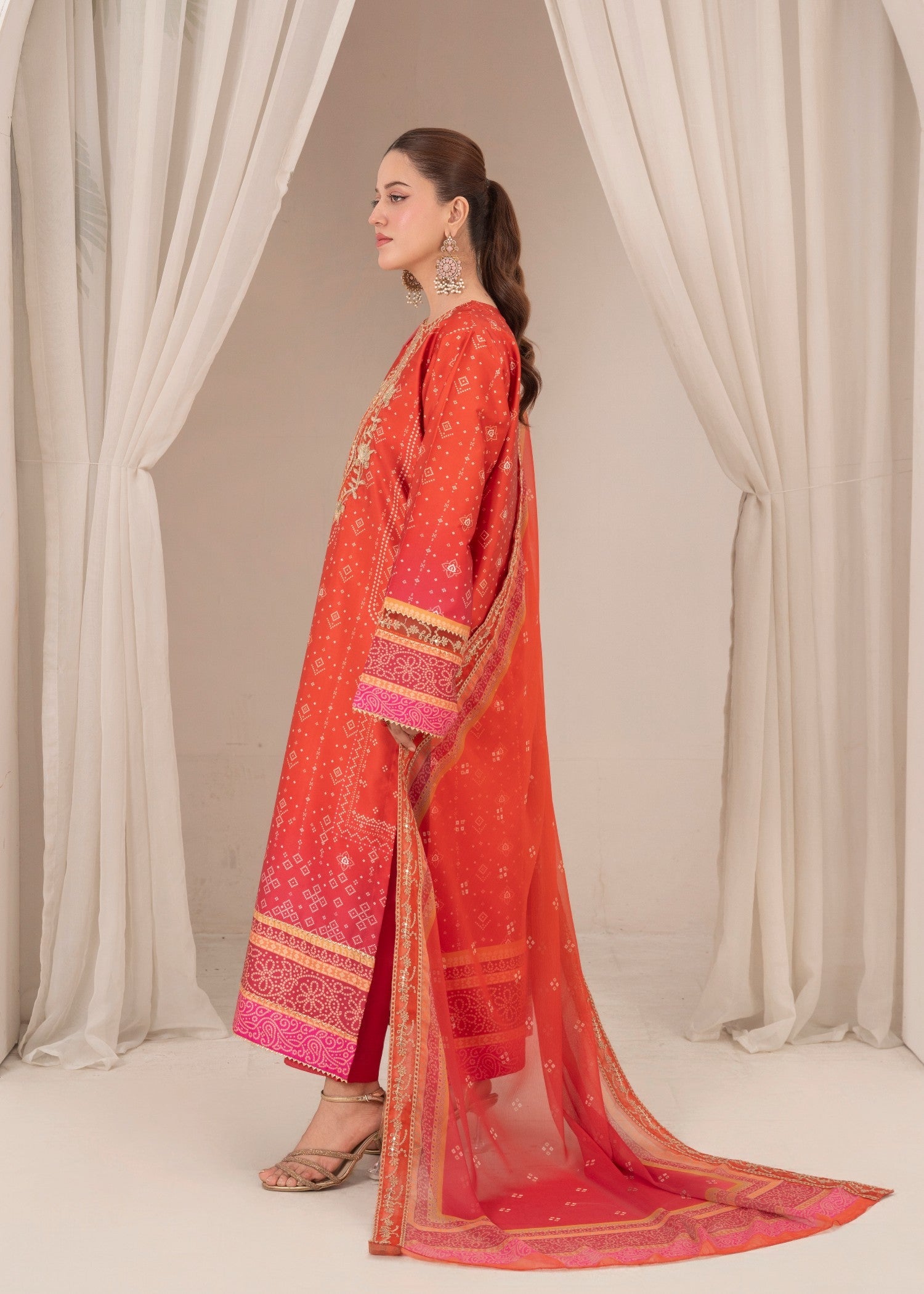 silk Kurta Set in Rust orange