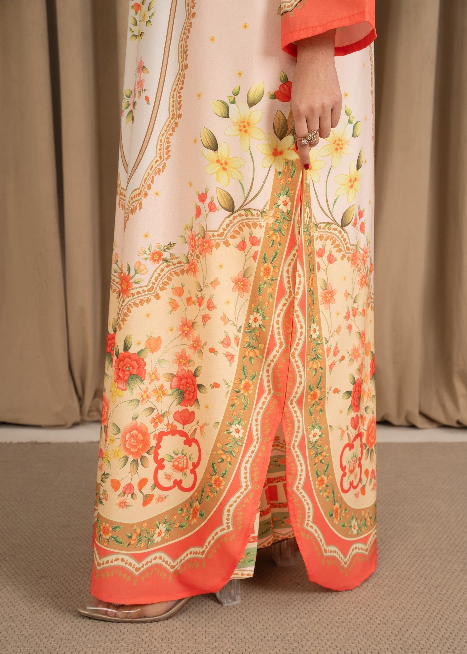 silk crepe Kurta Set in Orange