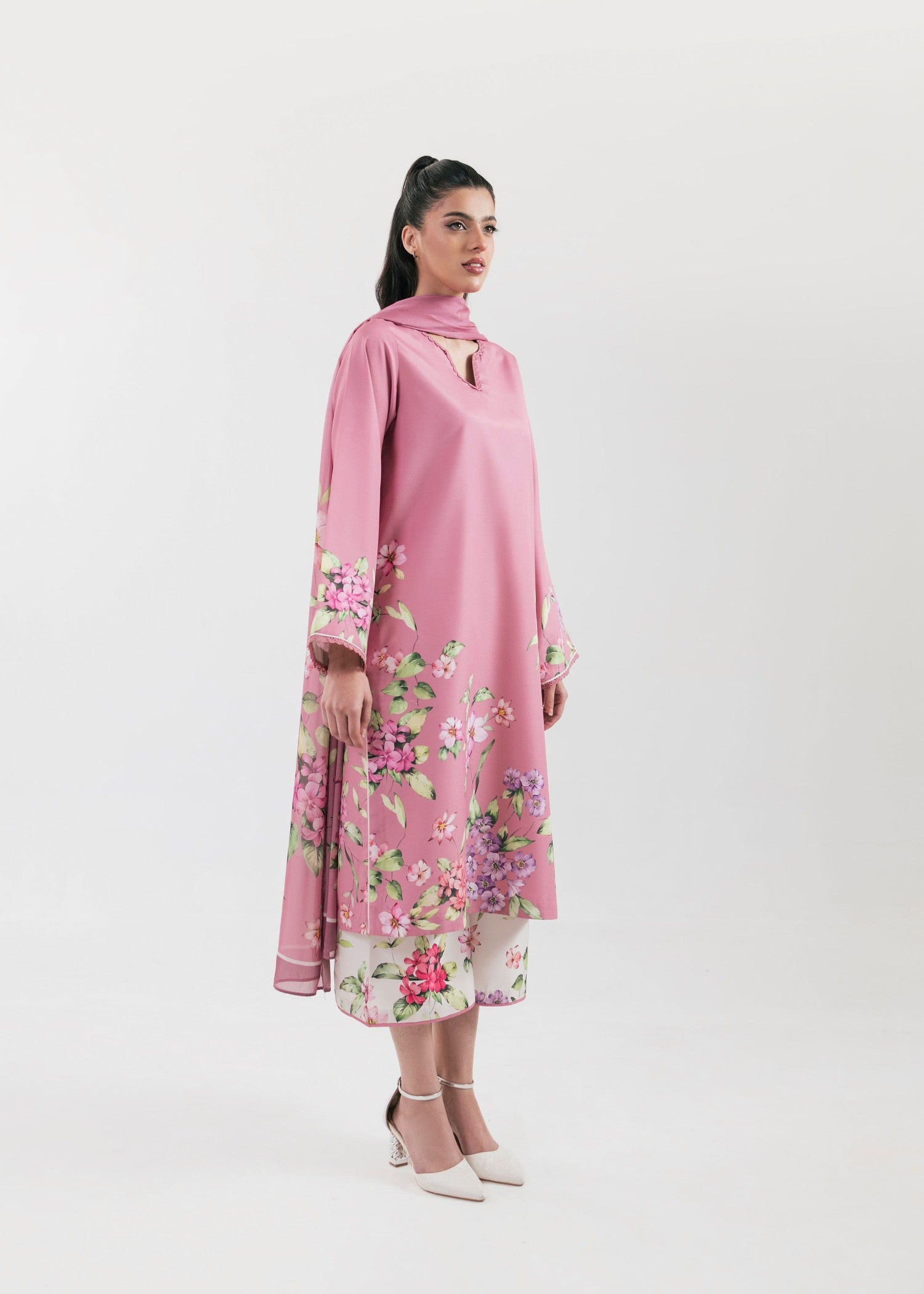 poly lawn Kurta Set in Bubblegum pink