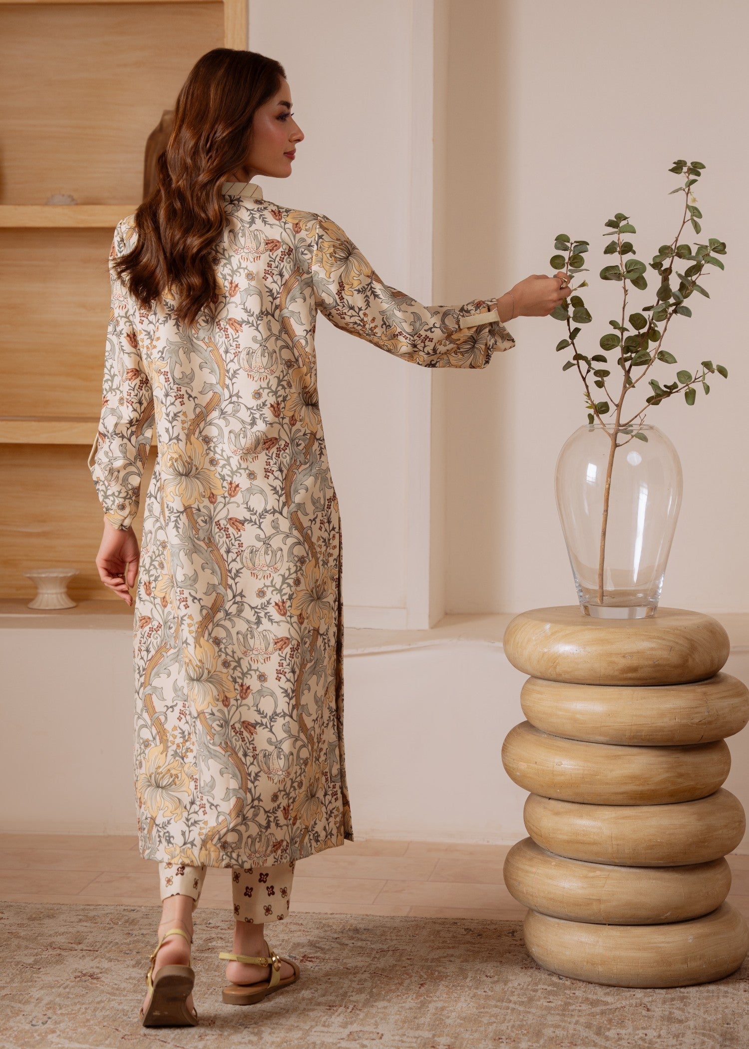 poly lawn Kurta Set in Antique white
