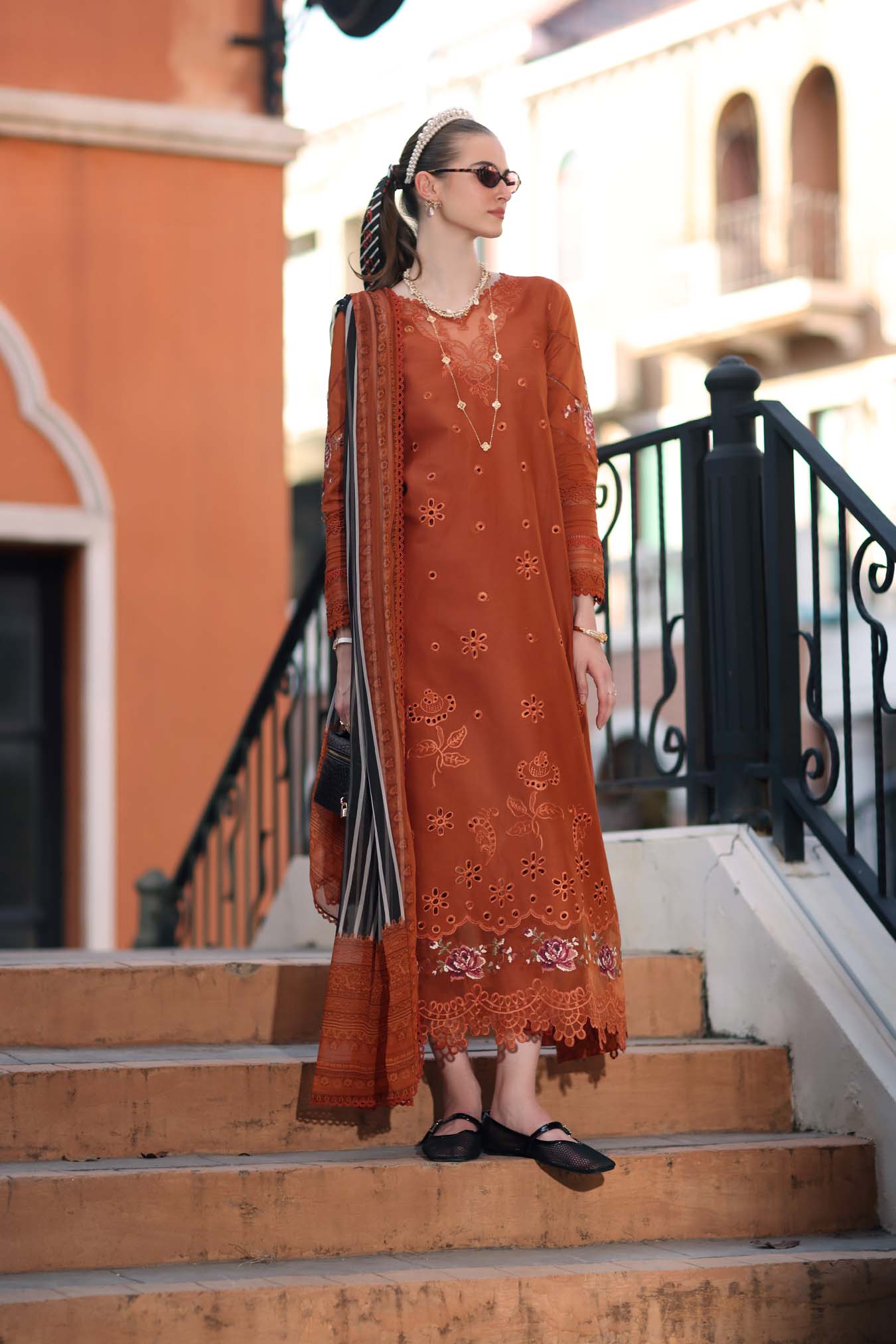 Noor Eid Luxe Printskhaas Lawn – D7 - A -Tangerine Royal