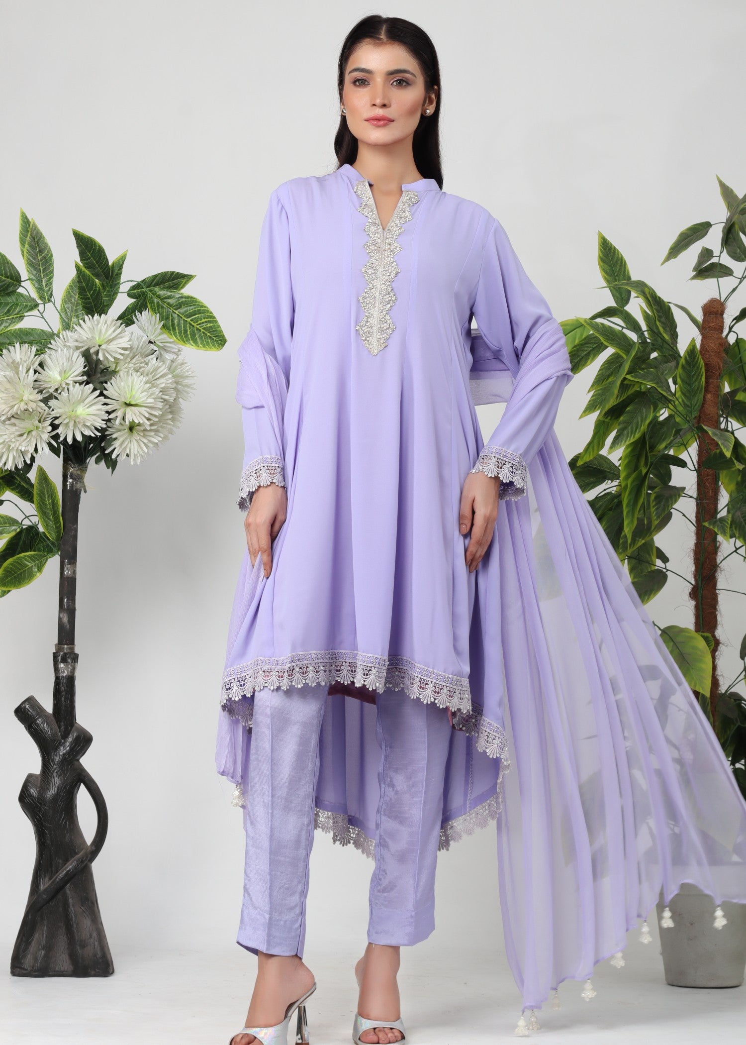 georgette chiffon Short Frock in Lavender