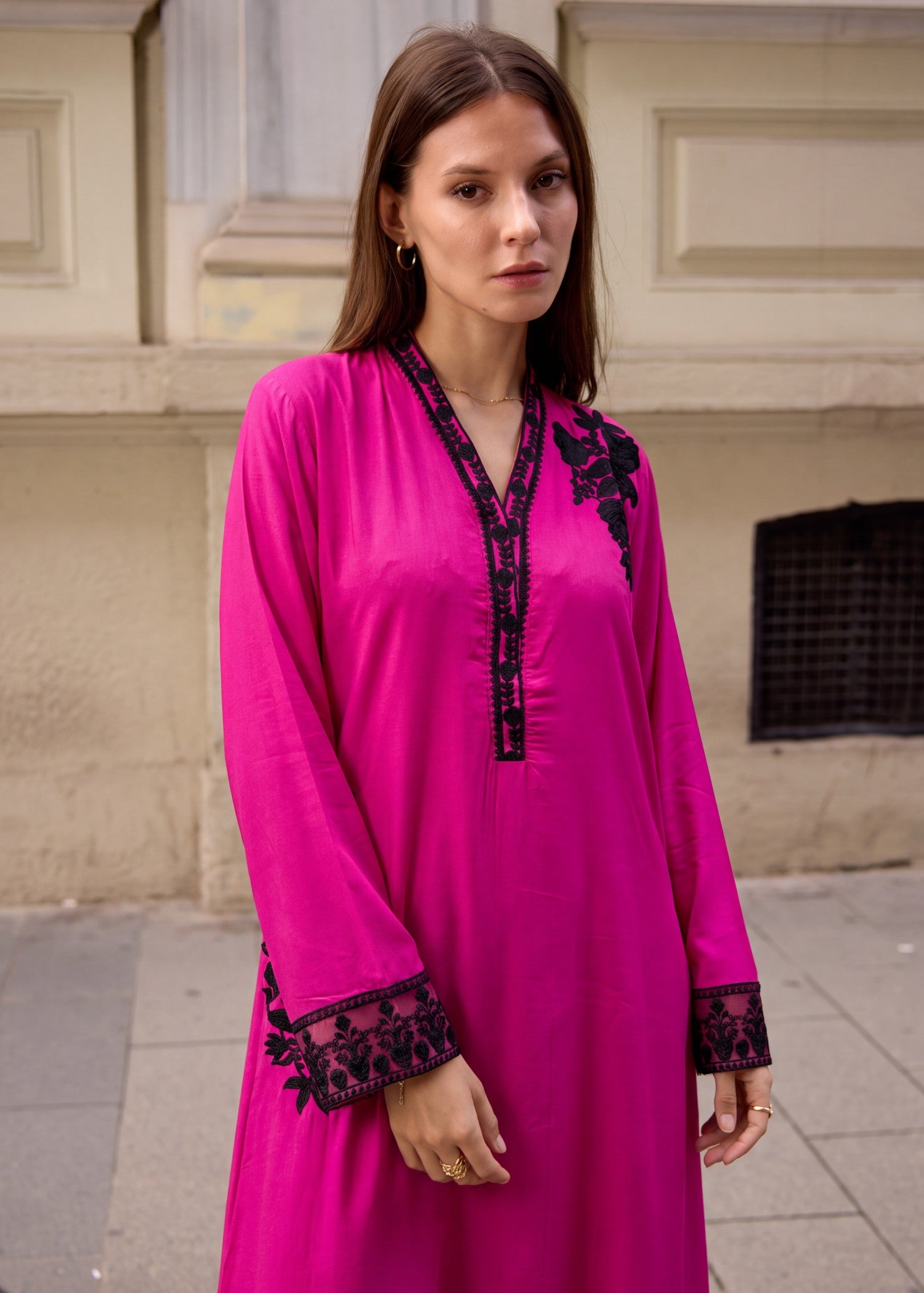linen Kaftan in Hot pink