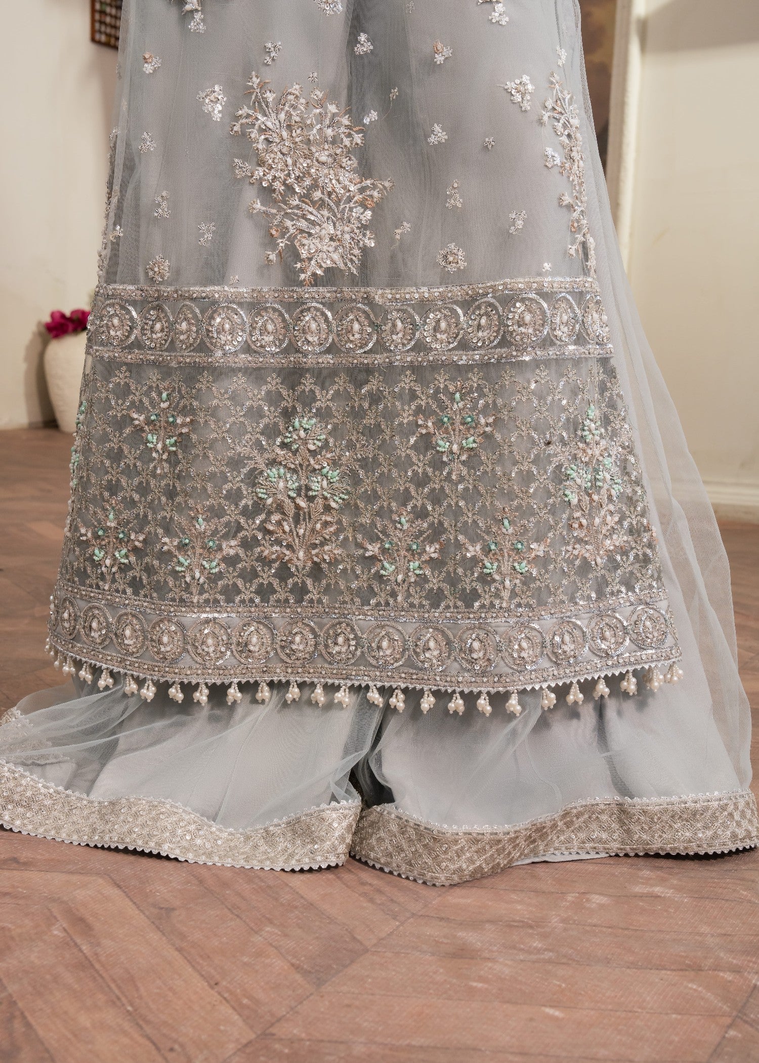 silk Sharara in Steal grey