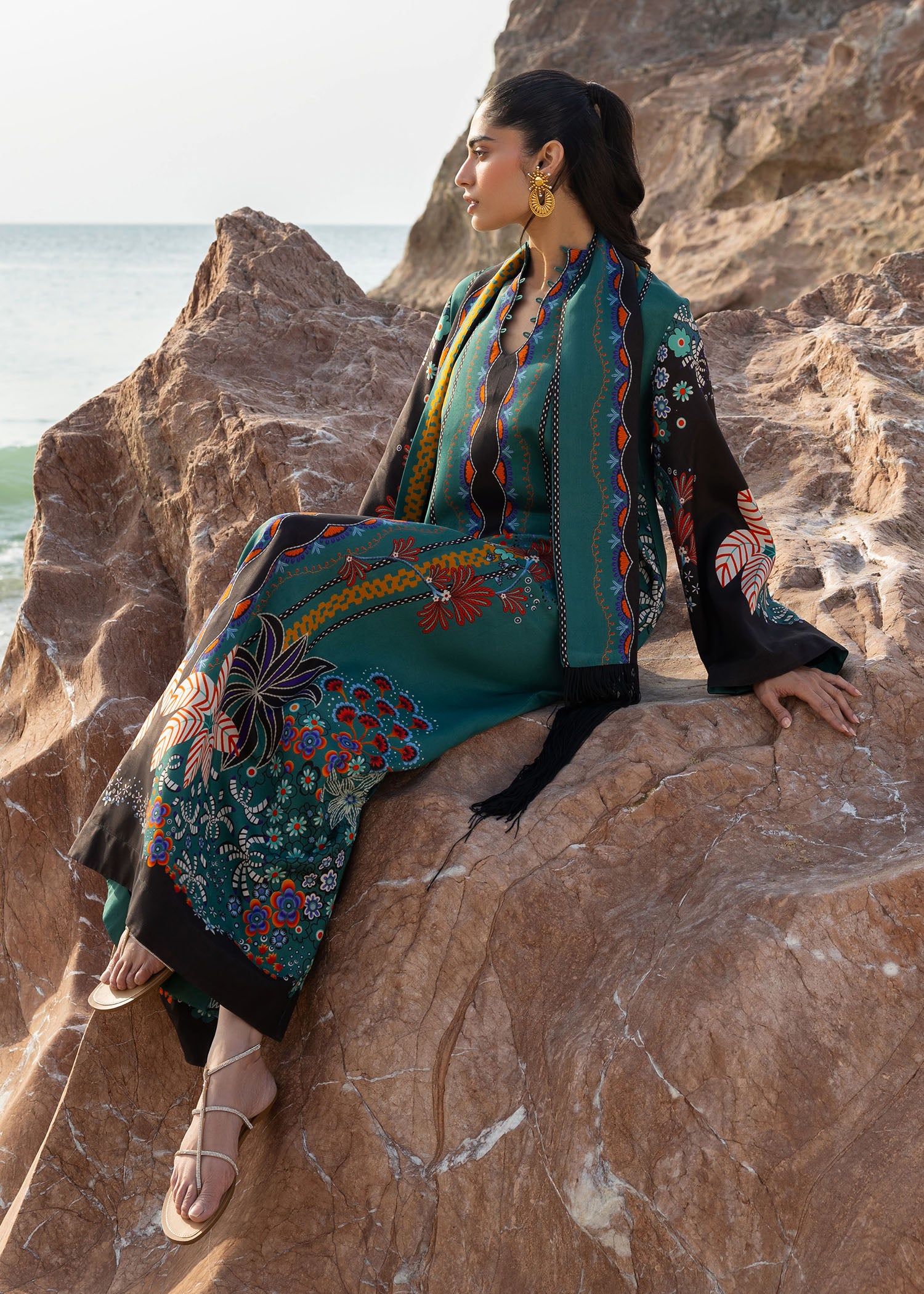 silk grip Kaftan in Emerald green